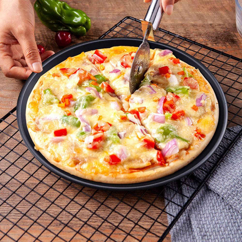 Roucerlin Thick Pizza Pan, Nonstick Pizza Baking Pan Pizza Steel Pan, Round Pizza Tray Pizza Baking Sheet (11.4 Inches)