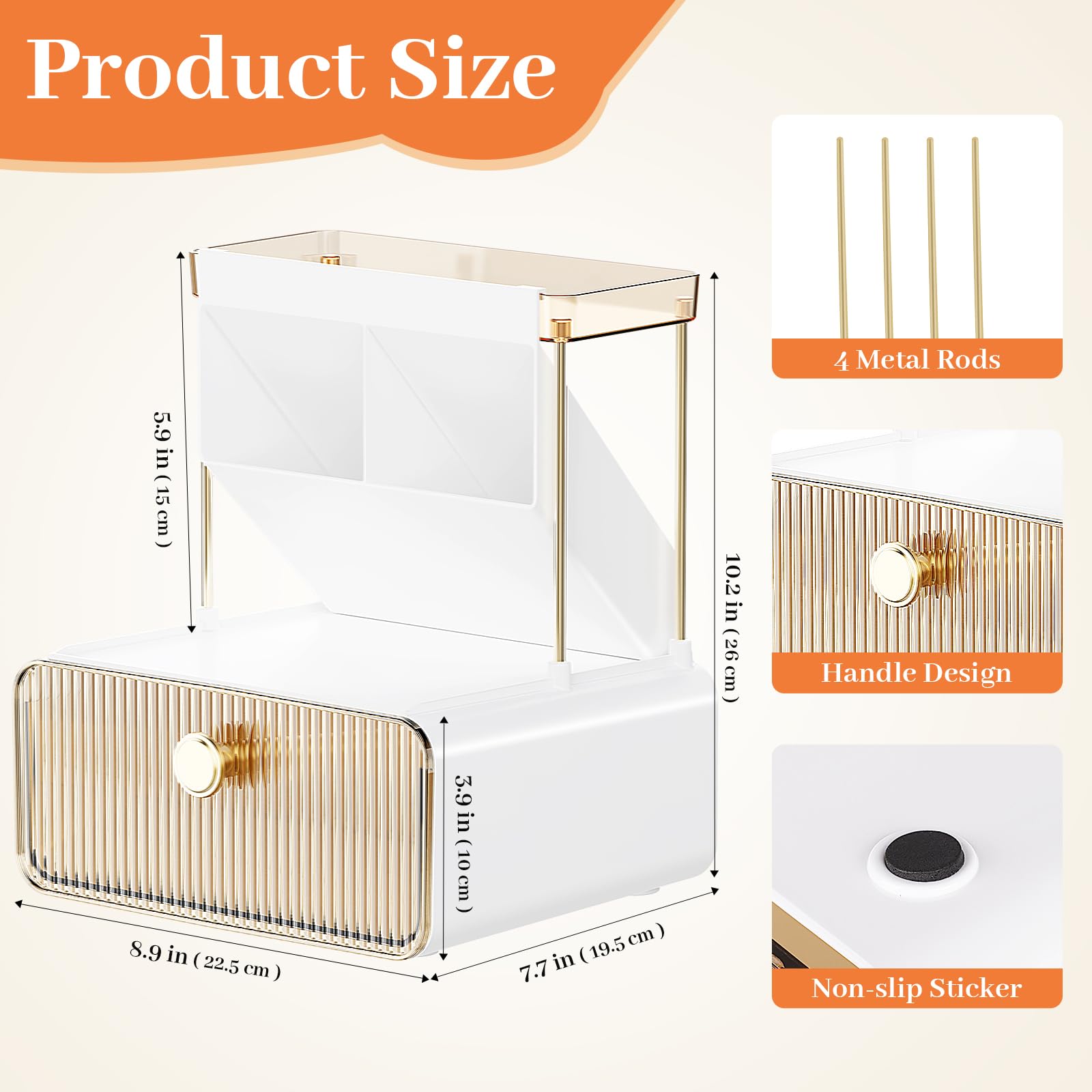 StackHelper 2-Tier 1-Drawer Bathroom Counter Organizer, Multi-Purpose Makeup Organizer Countertop, Ideal for Present, Easy to In