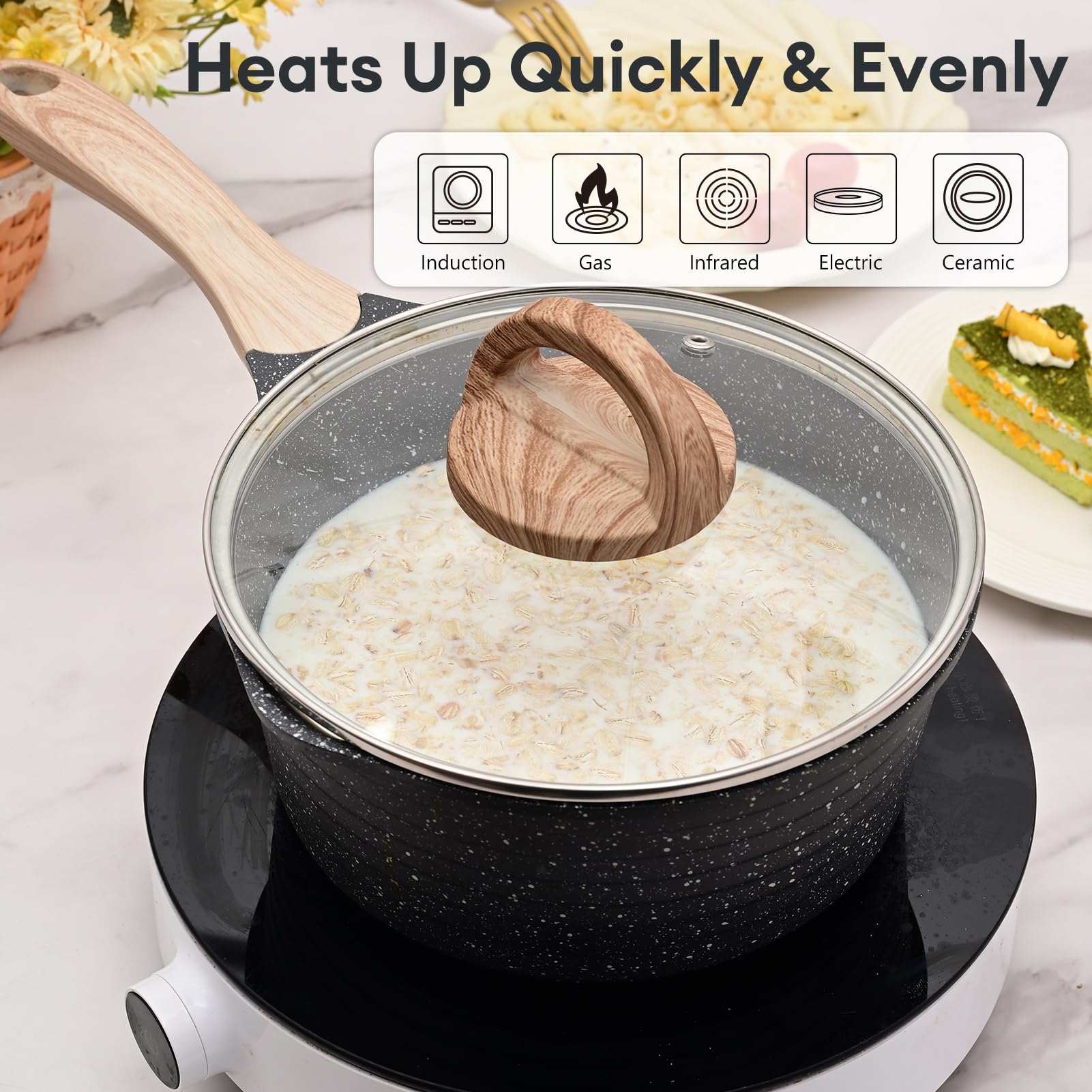 Jeetee 2.5 Quart Sauce Pan With Lid, Non Stick Small Pot With Coating, Masterclass Cookware Sauce Pot For Cooking, Pfoa/Pfos Fre