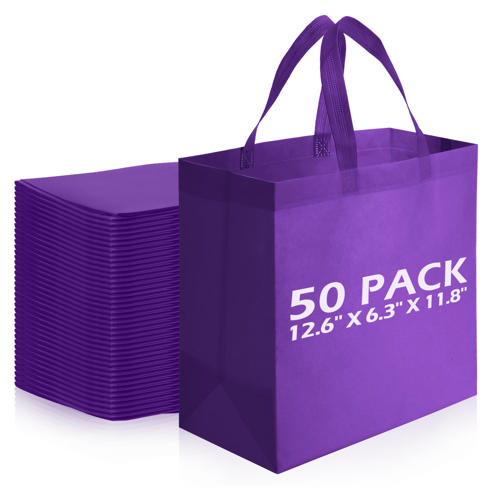 Reginary 50 Pieces Reusable Totes Bag Bulk Shopping Bags Non Woven Grocery handbag with Handles Foldable for Boutiques(Purple)