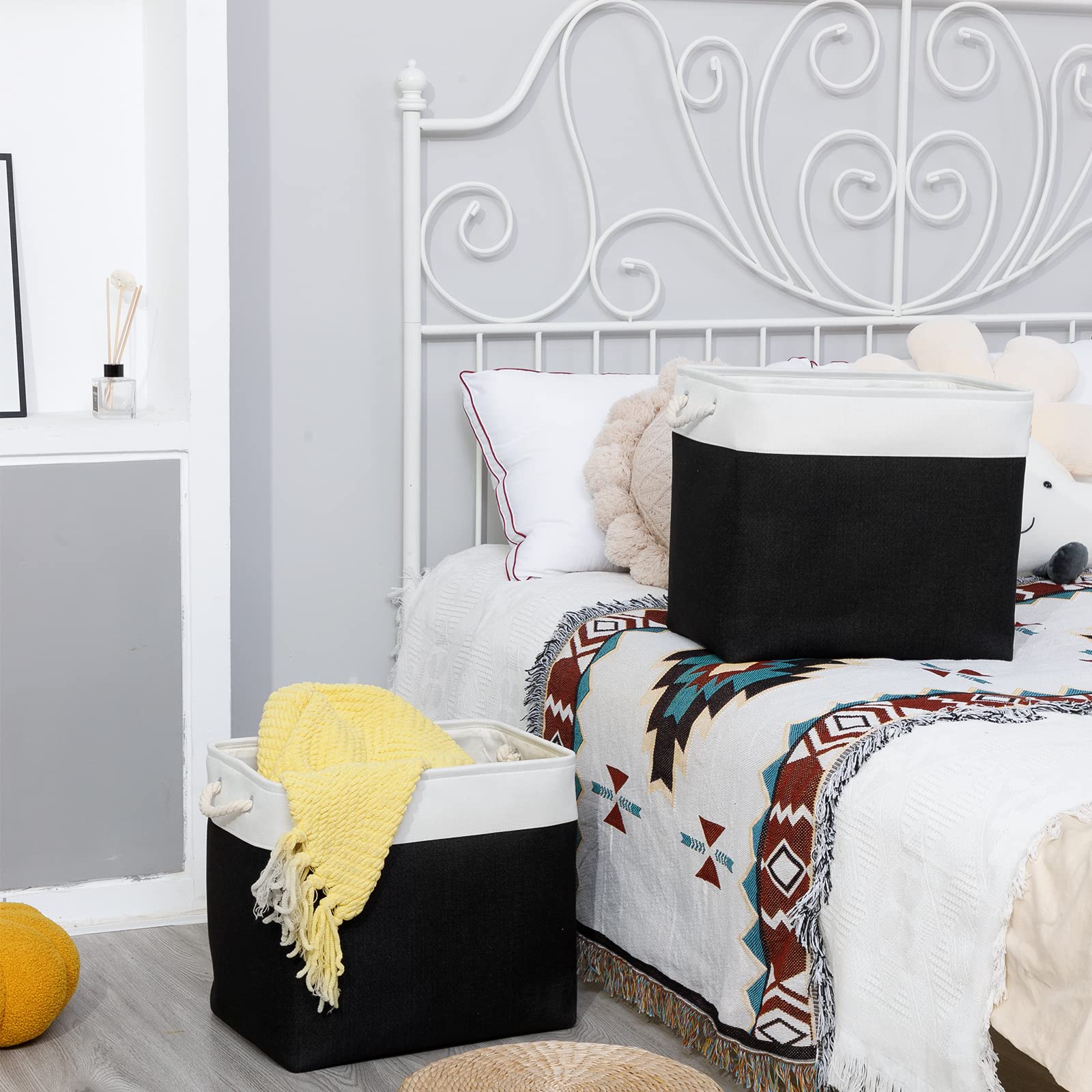 Bidtakay Baskets Extra Large Storage Bins For Clothes Set Of 2 Black Baskets For Organizing Fabric Bins 17X12X15 In Tall Baskets