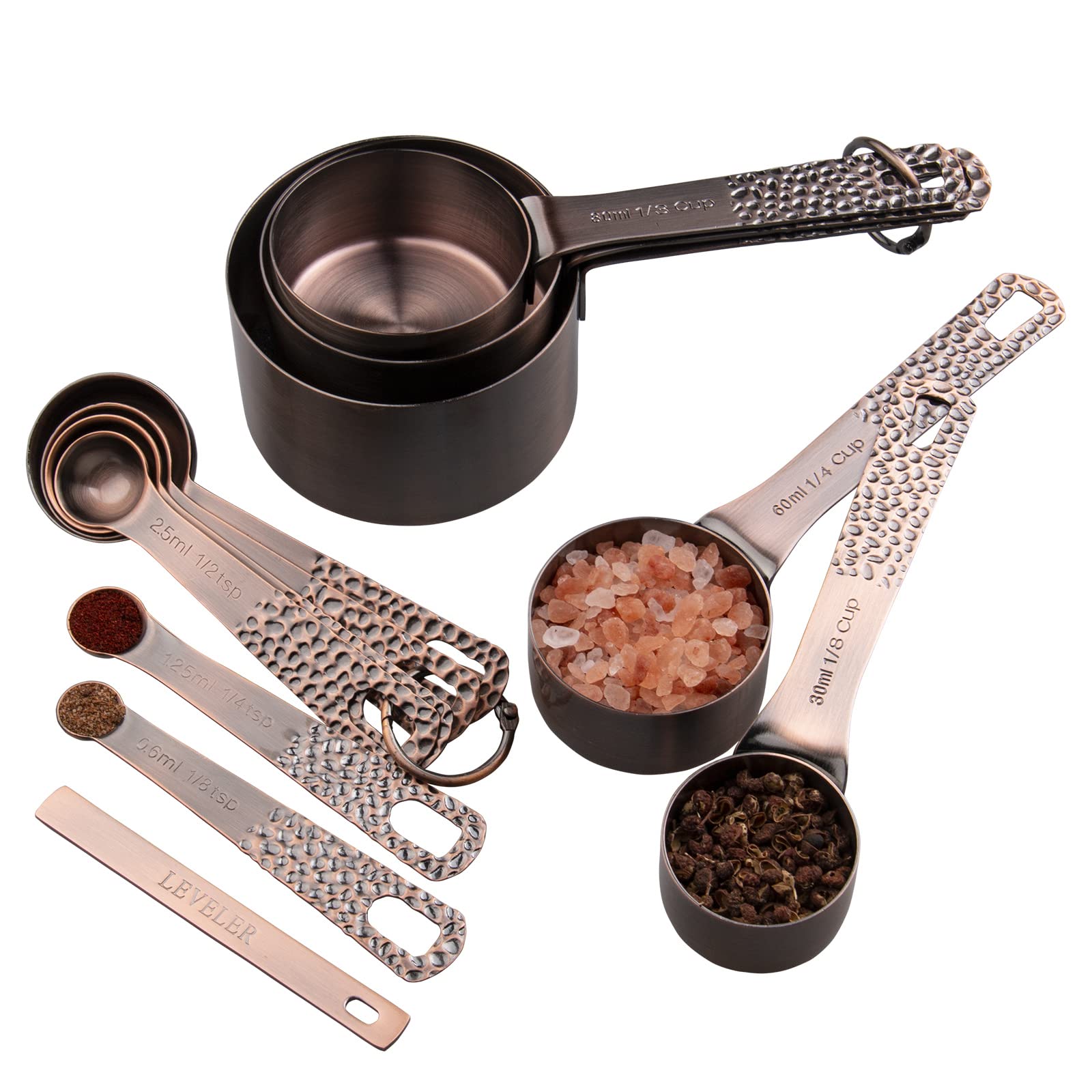 Nstezrne Measuring Cups And Spoons Set, Stainless Steel Measuring Cups And Spoons, Metal Measuring Cups For Kitchen, Copper Meas