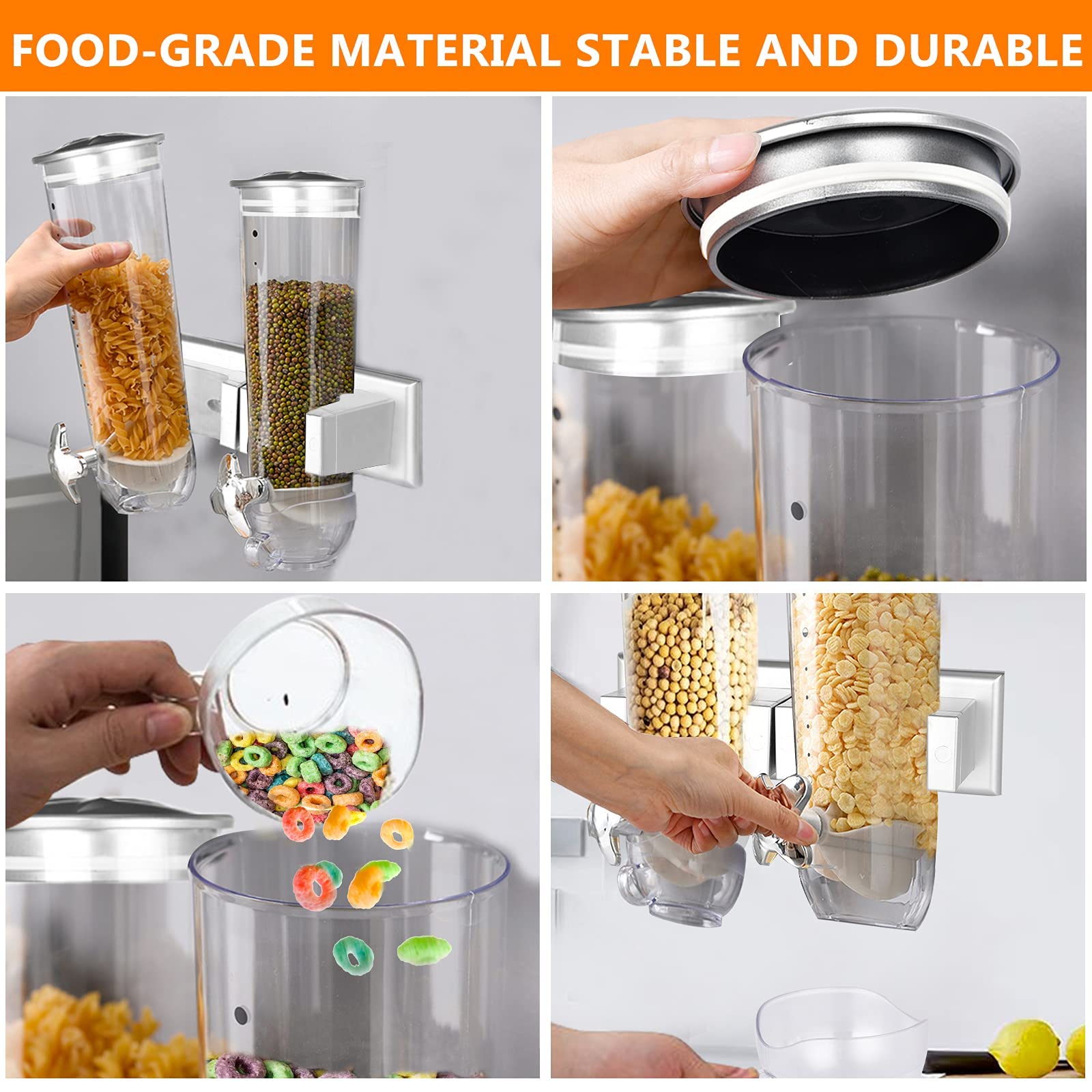 Cereal Dispenser Wall Mounted, Large Dry Food Dispenser With Cup, Grains Dispenser Wall Mounted, Candy Dispenser Wall Mount For