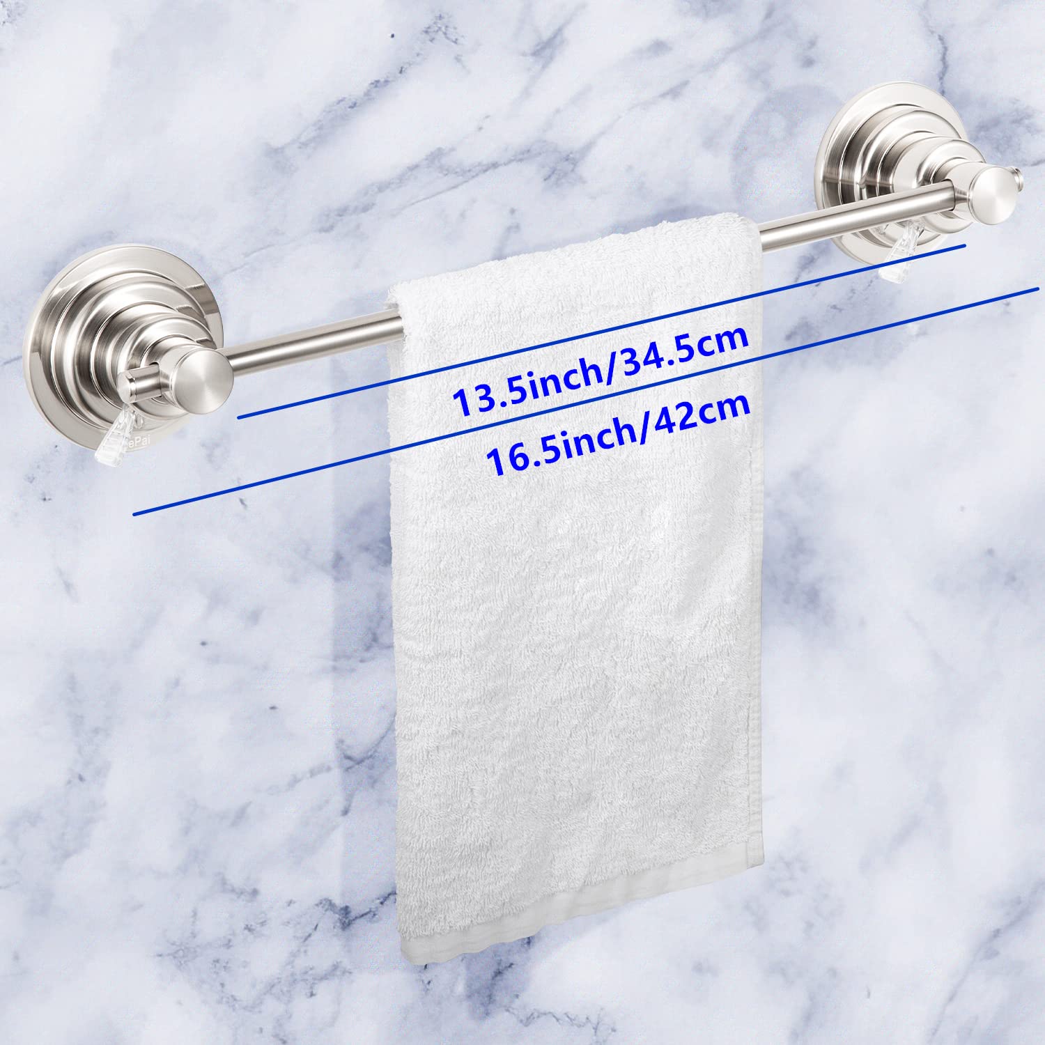 JiePai Suction Cup Towel Bar 16 Inch Removable Vacuum Suction Towel Holder Suction Towel Rack Brushed Nickel