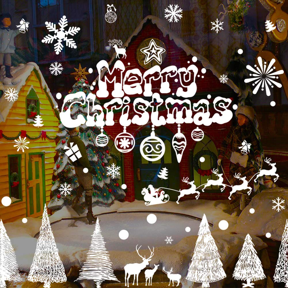 Hidreams 152 PCS Snowflake Window Clings Christmas Window Stickers Decorations, Xmas Window Decals