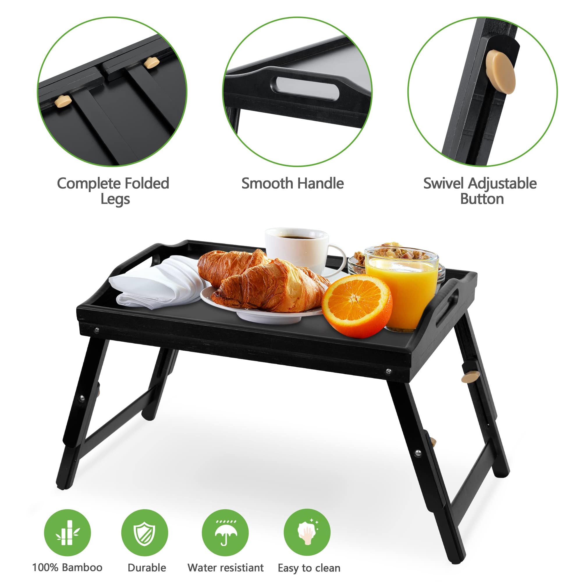 Mayyol Breakfast Bed Tray For Eating - Height Adjustable Raised Food Table - Bamboo Serving Tray On Lap Sofa - Portable Snack Pl