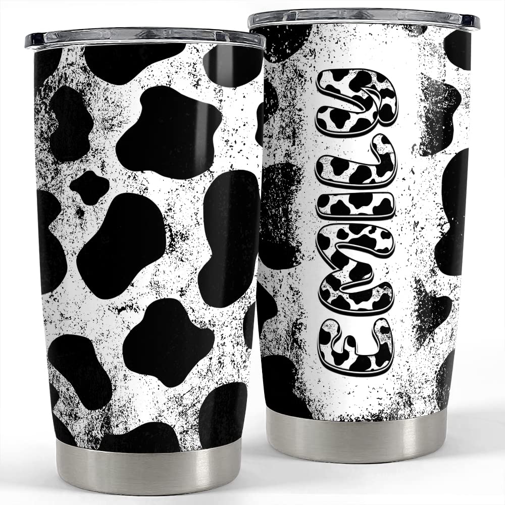 SANDJEST Personalized Cow Tumbler 20oz 30oz Tumblers with Lid Gift for Women Girl Daughter Sister Animal Lovers Farm Girl Christ