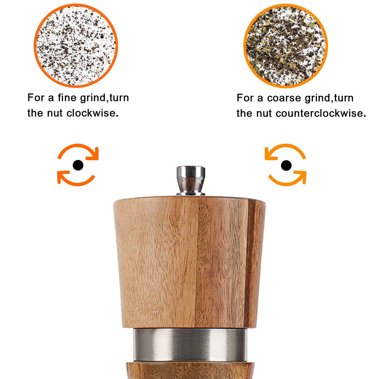 Wooden Salt and Pepper Grinder Set - VanlonPro 8 Inch Refillable Salt and Pepper Shakers with Adjustable Ceramic/Stainless Steel Rotor  Manual Pepper Mill for Your Kitchen - Pack of 2