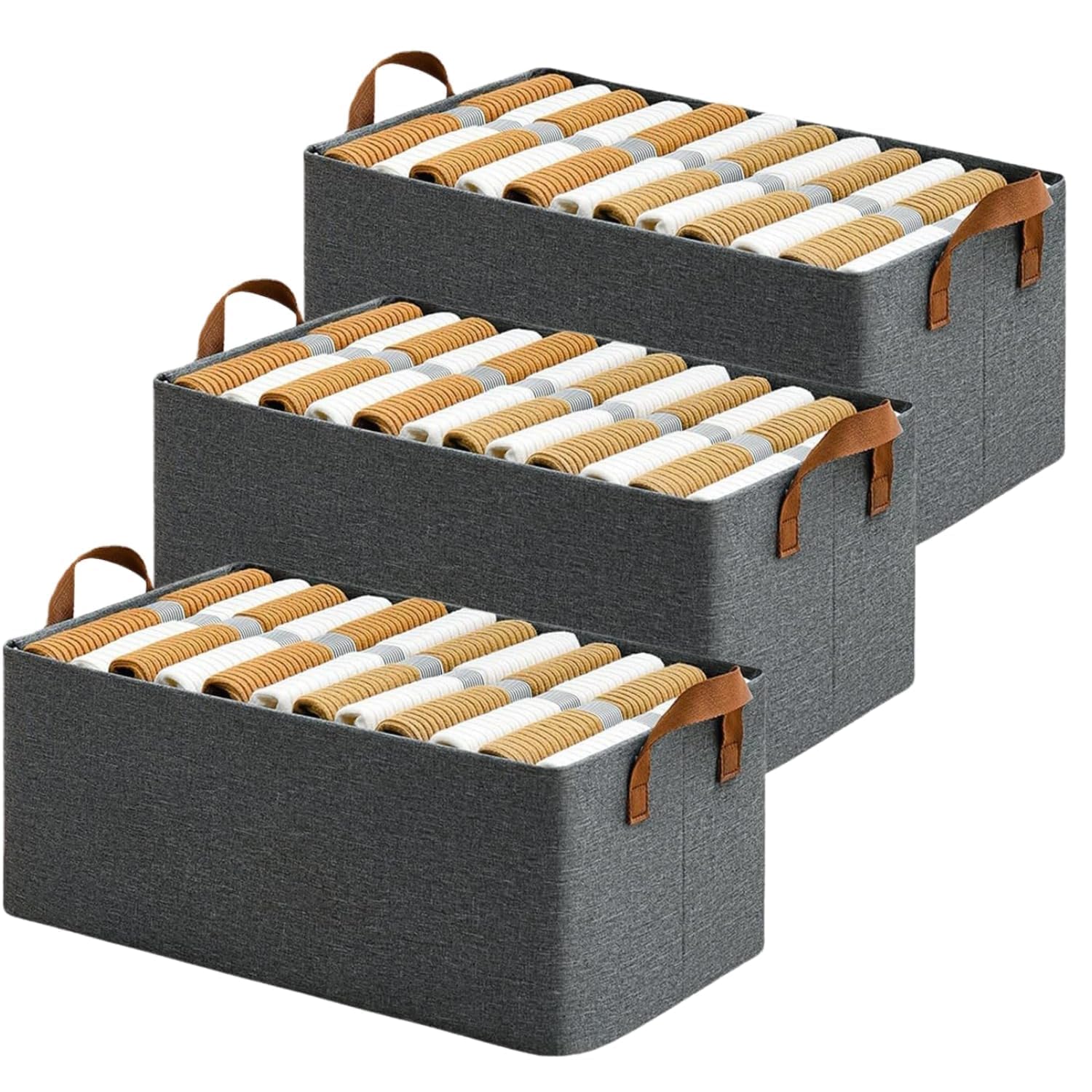 Layzoo | 3 Pcs Wardrobe Organizer | Metal Frame Storage Baskets | Fabric Storage Box With Handles | Shelf Basket For Clothes, Pa