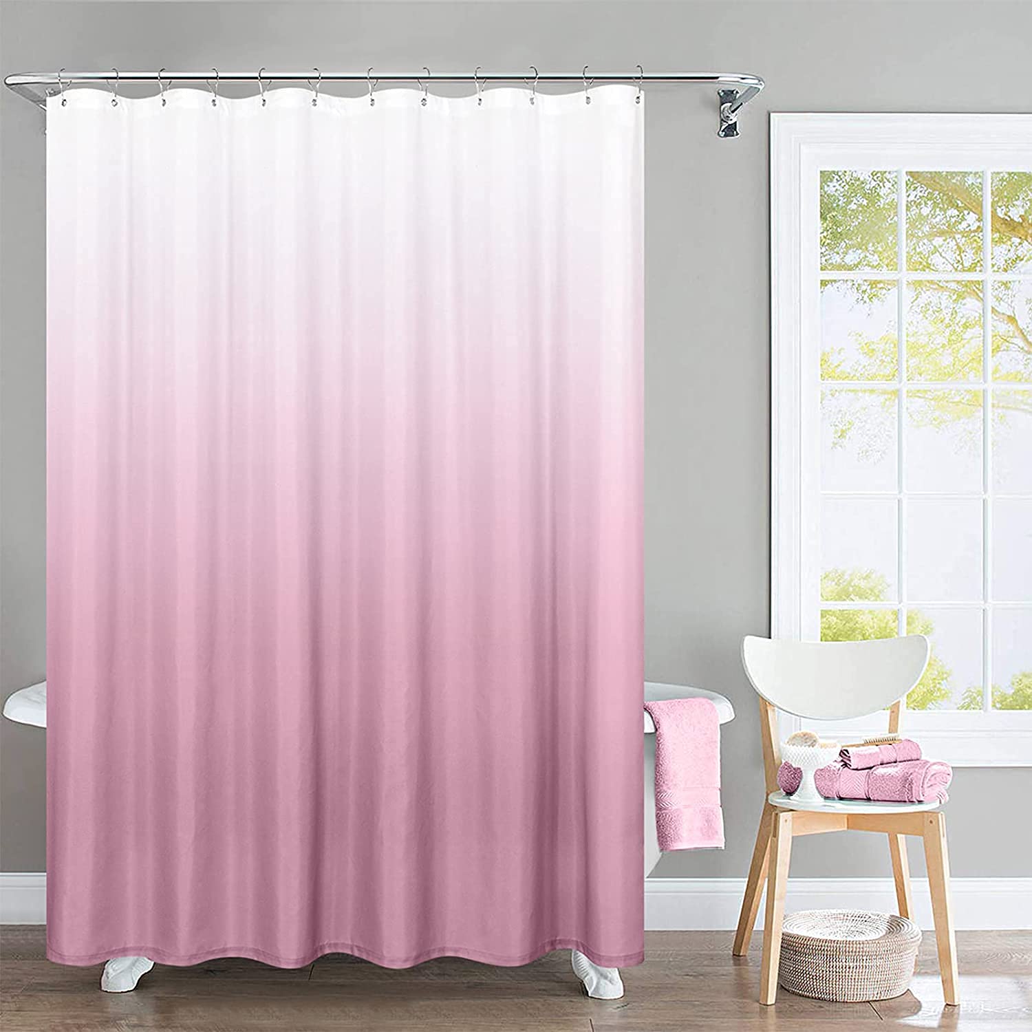 Jinchan Fabric Ombre Pink Shower Curtain For Bathroom Waterproof Bath Curtains Set With Hooks Peach Gradual Color Design 70X72 I