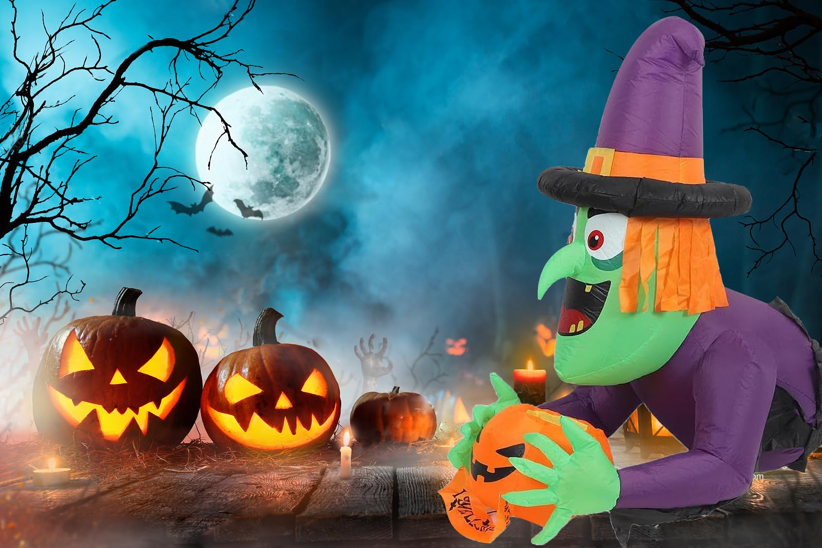 Halloween Inflatable Decoration,Halloween Window-Climbing Witch with Built-in LED Lights,Trick or Treat,Outside Decor for Yard G