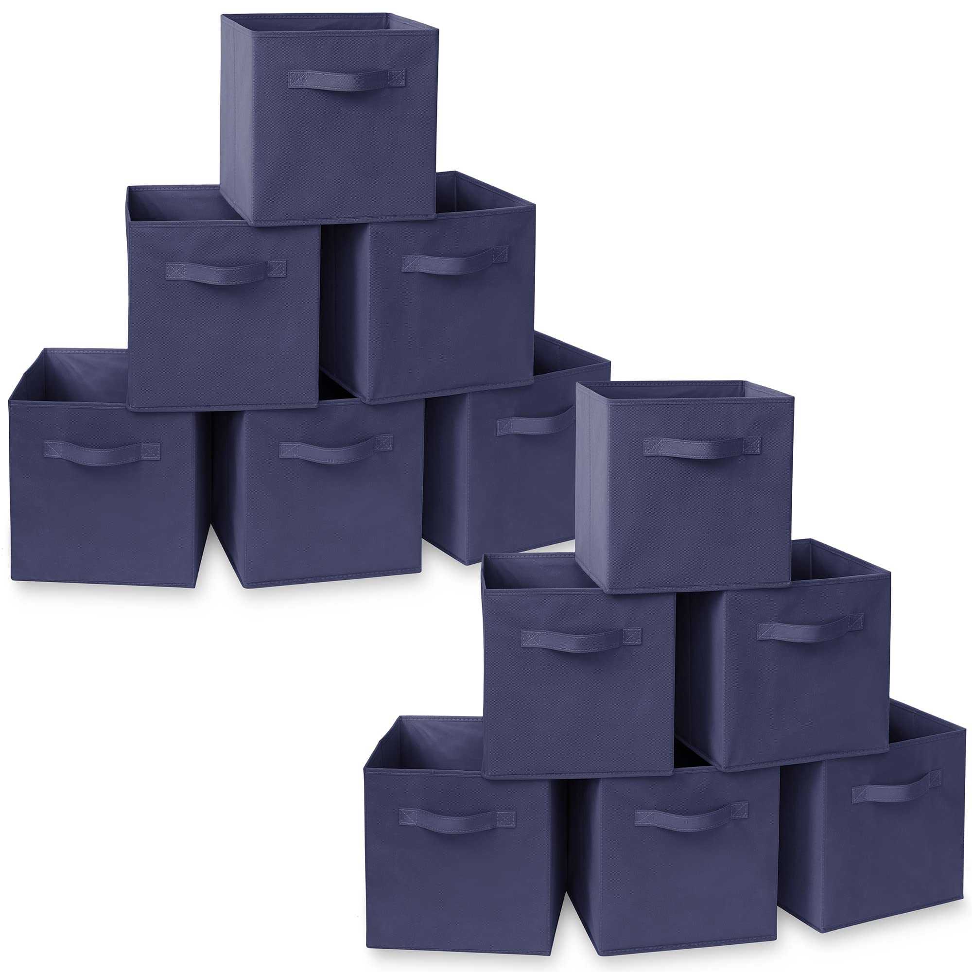 Casafield Set Of 12 Collapsible Fabric Cube Storage Bins, Navy Blue - 11'' Foldable Cloth Baskets For Shelves, Cubby Organizers