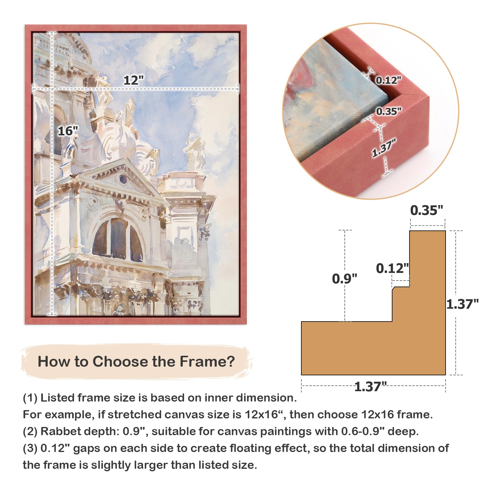 Folkor Canvas Floater Frame For 12X16 Oil Paintings, 2 Pack Canvas Floating Frame With 0.9 Inch Deep For Art Prints Artwork Land