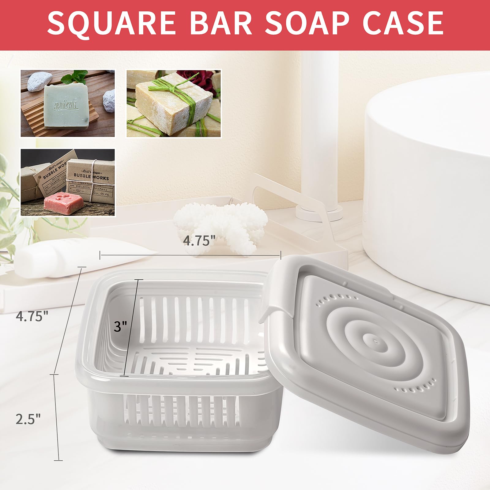 Sqaure Soap Holder 2 Pack Travel Soap Container With Lid, Portable Bar Soap Case, Leakproof Soap Box With Perforations, Soap Dis