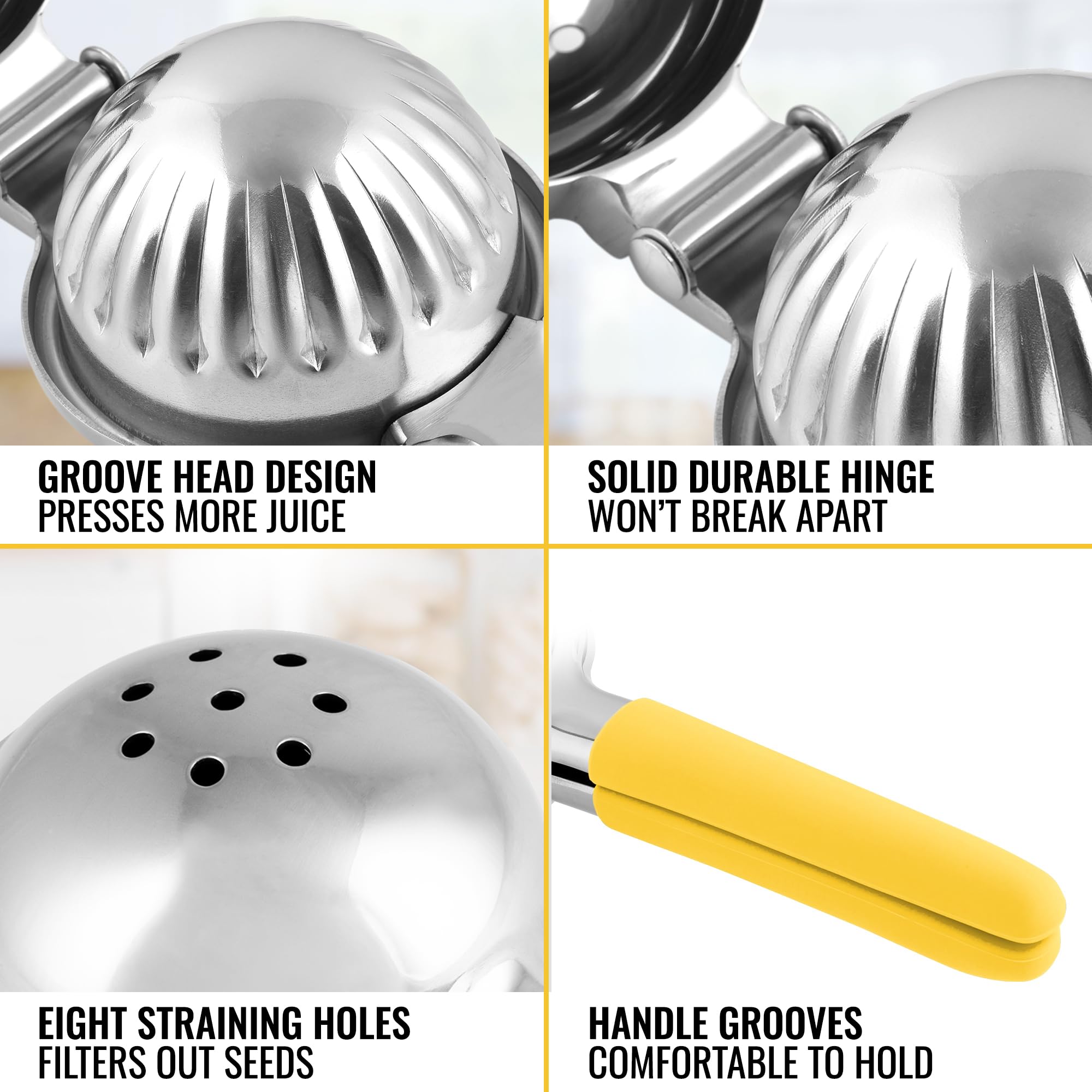 Zulay Lemon Squeezer Stainless Steel With Premium Heavy Duty Solid Metal Squeezer Bowl And Food Grade Silicone Handles - Large M