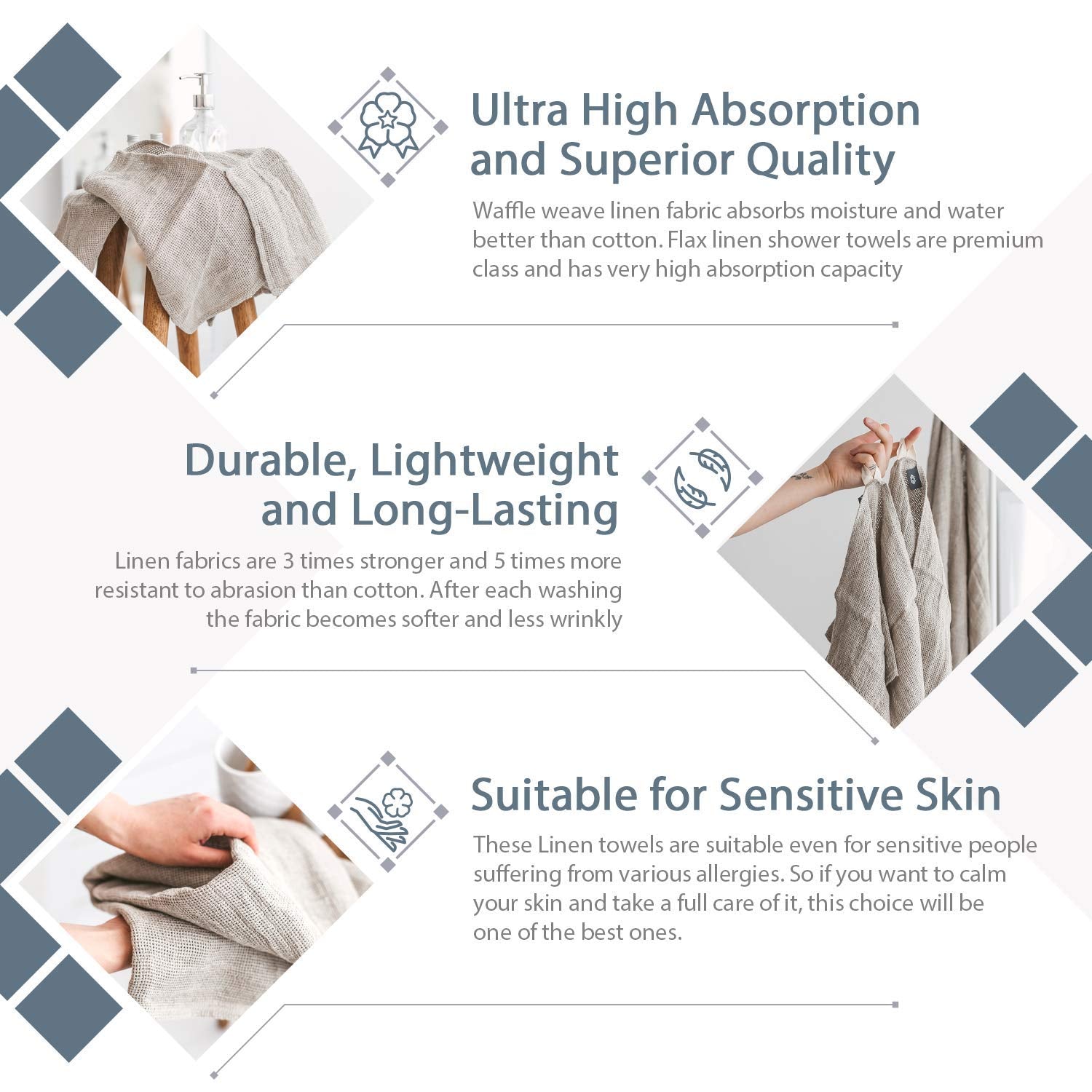 100% Natural Rough Linen Bath Towel - Quick Dry Hair Towel Wrap For Women - Open Weave Thin Lightweight Exfoliating Towel For Sh