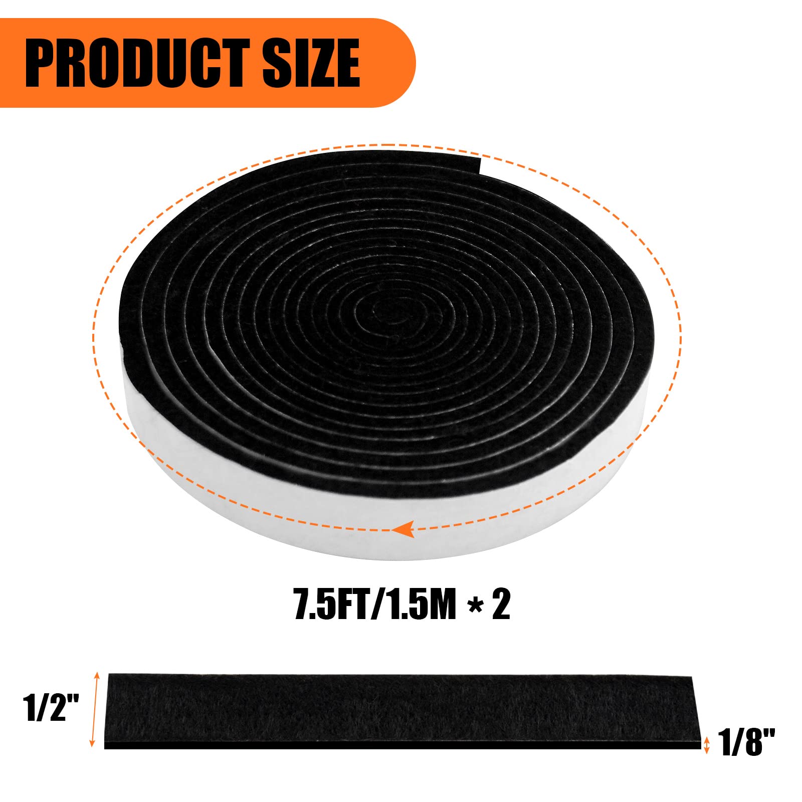 Smoker Gasket Seals  1/2'' x 1/8'' 15 ft High Temp Grill Gasket Replacement Self Stick Felt  High Heat BBQ Gasket Tape for Smokers BBQ Lid Black by Nonley