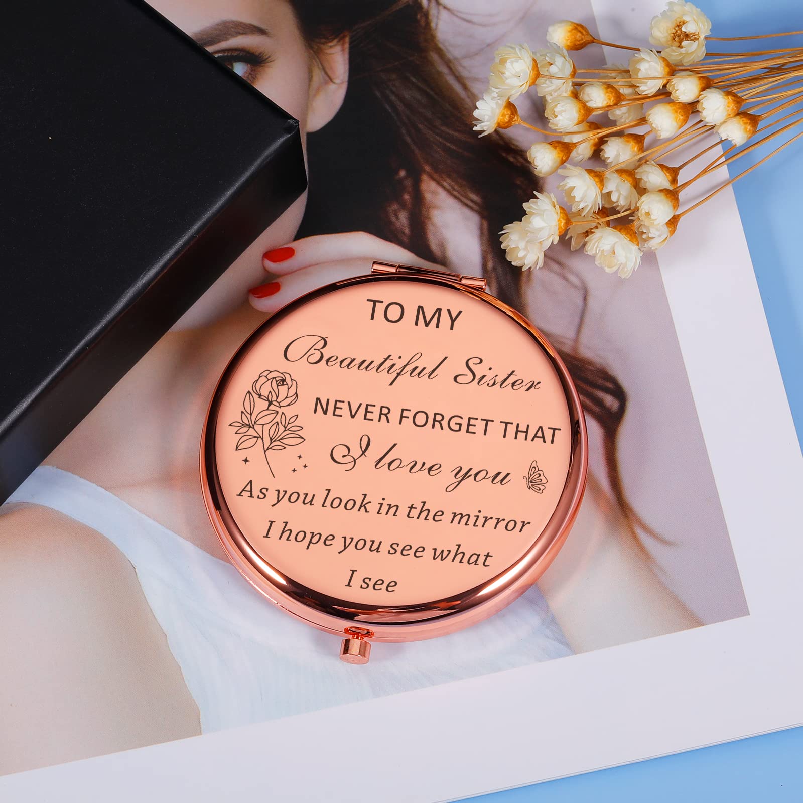 Sister Birthday Gifts From Sister Compact Mirror For Women Best Friend Personalized Friendship Christmas Graduation Easter Valen