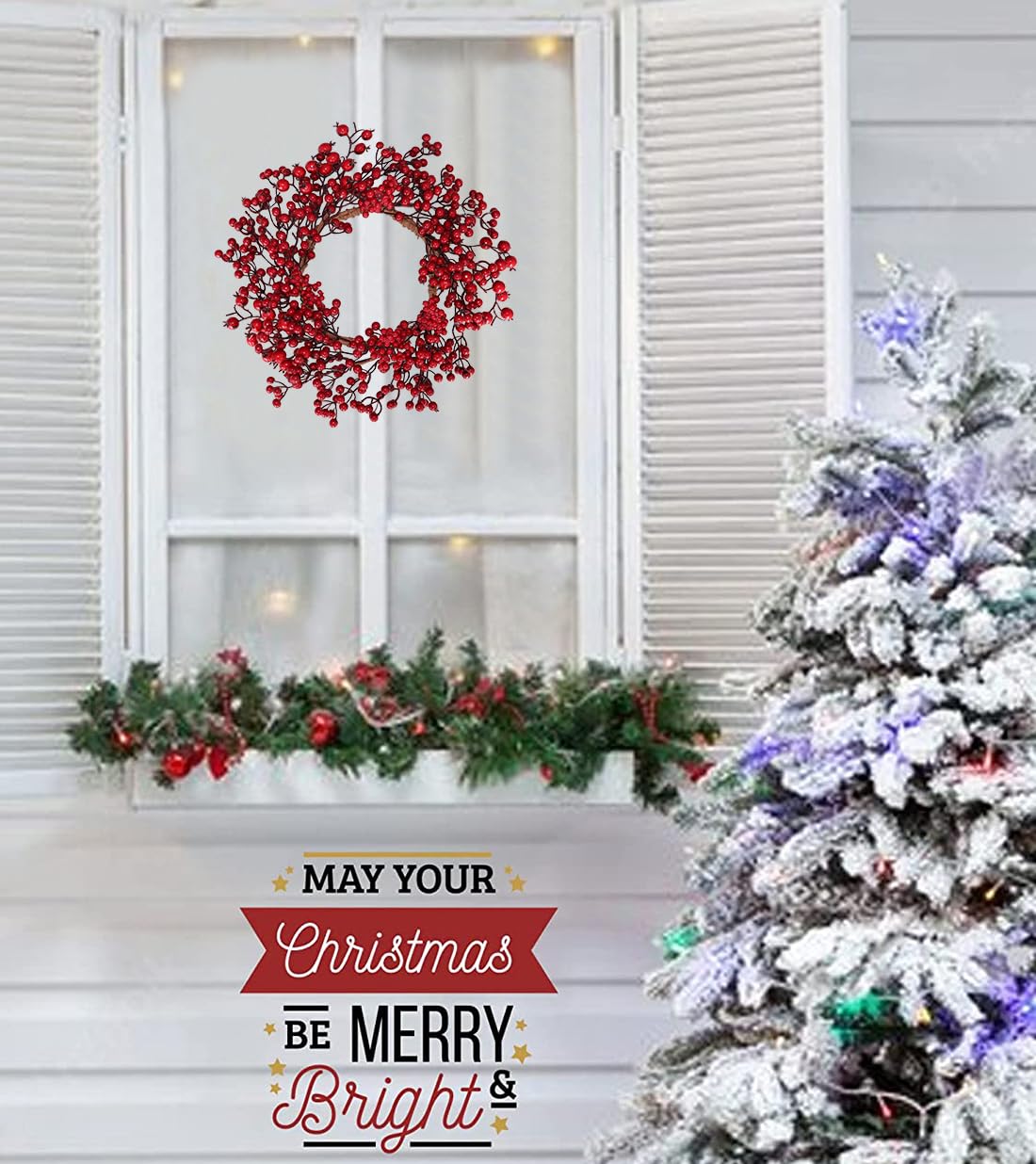 BINFEN 16 Inch Red Berry Christmas Wreath for Front Wreath Xmas Winter Window Wreath for Farmhouse Wall Decorations