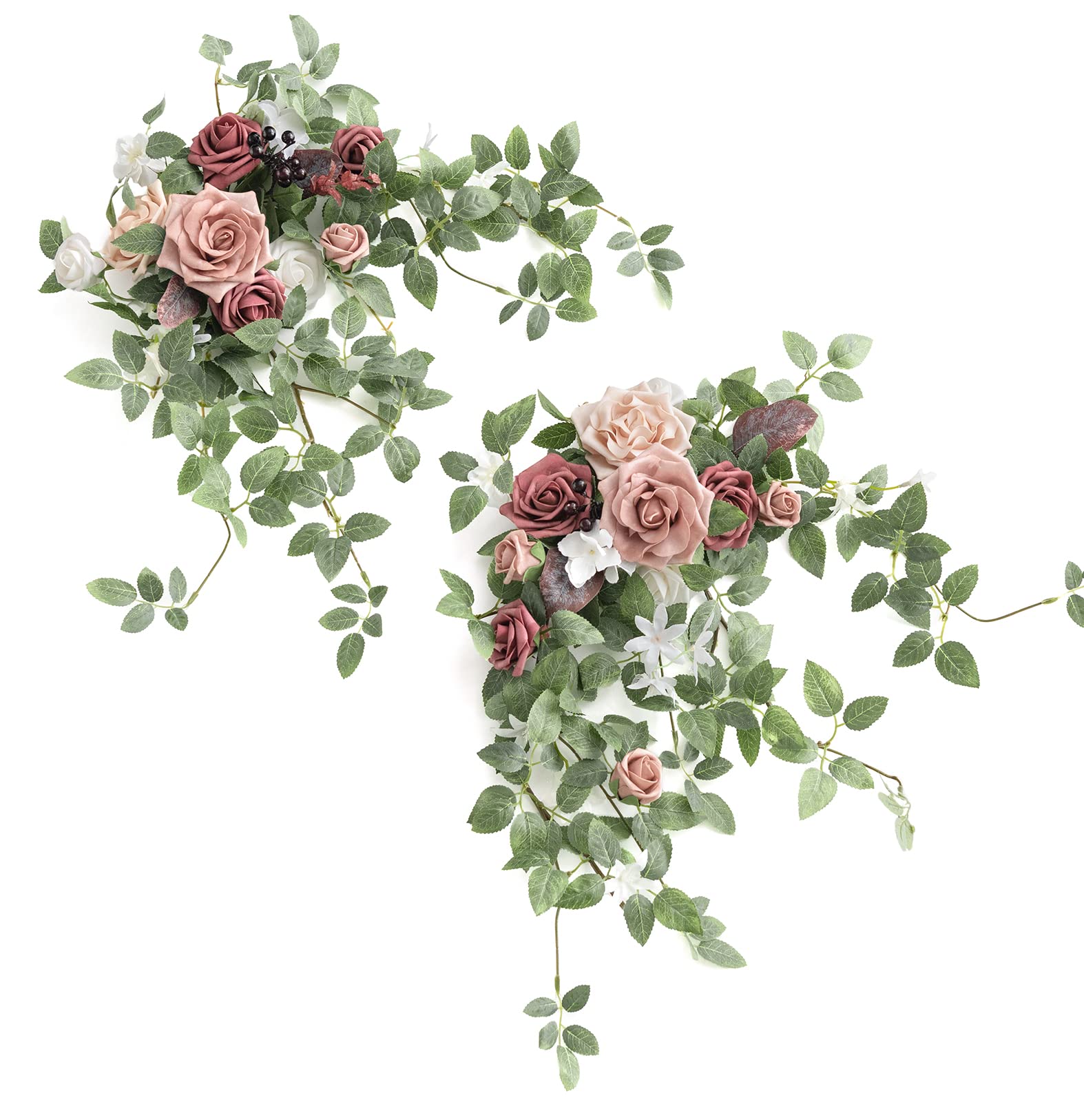 Lings Moment 2PCS Artificial Floral Swags Centerpieces Wedding Flower Rose Garland Greenery Arrangements for Sweetheart/Head Ta