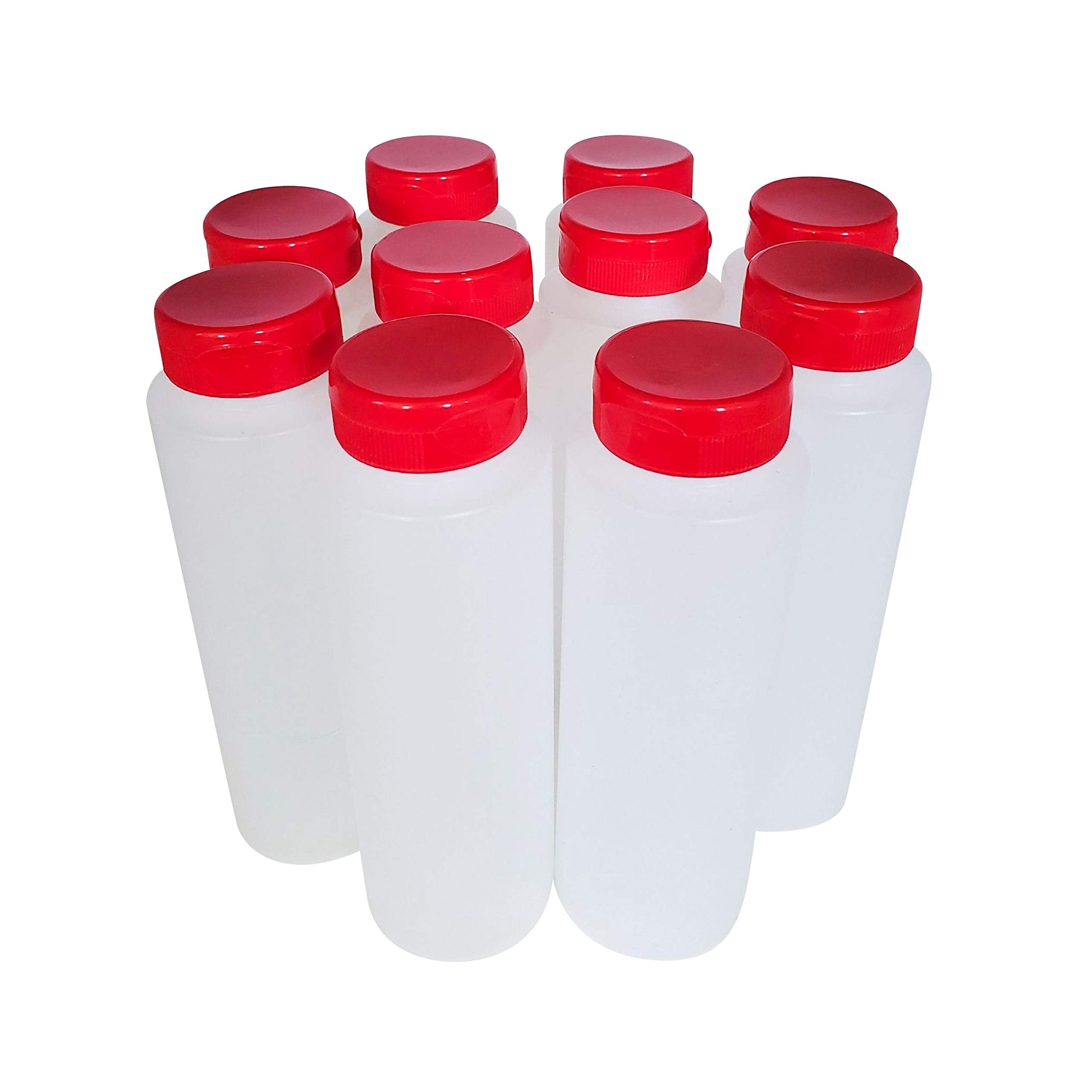 Kelkaa 8Oz Hdpe Plastic Squeeze Bottles With Wide Mouth Opening, Red Flip Top Caps For Condiments And Any Thick Liquid Products,