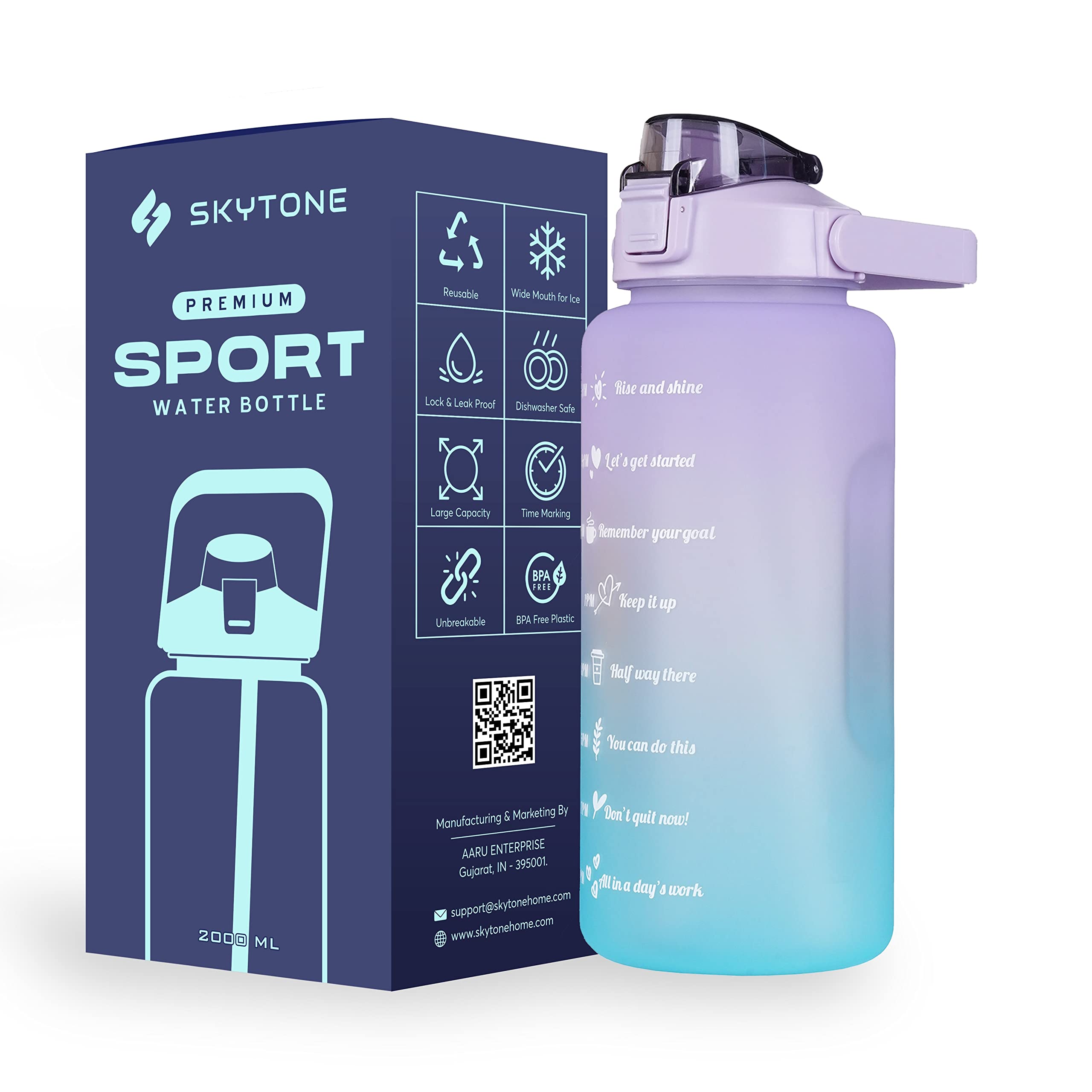 Skytone Water Bottle For Office, Gym, Travel, Sports Leakproof 2 Liter Bottle With BpaFree Plastic Included Silicone Pipe (Purp
