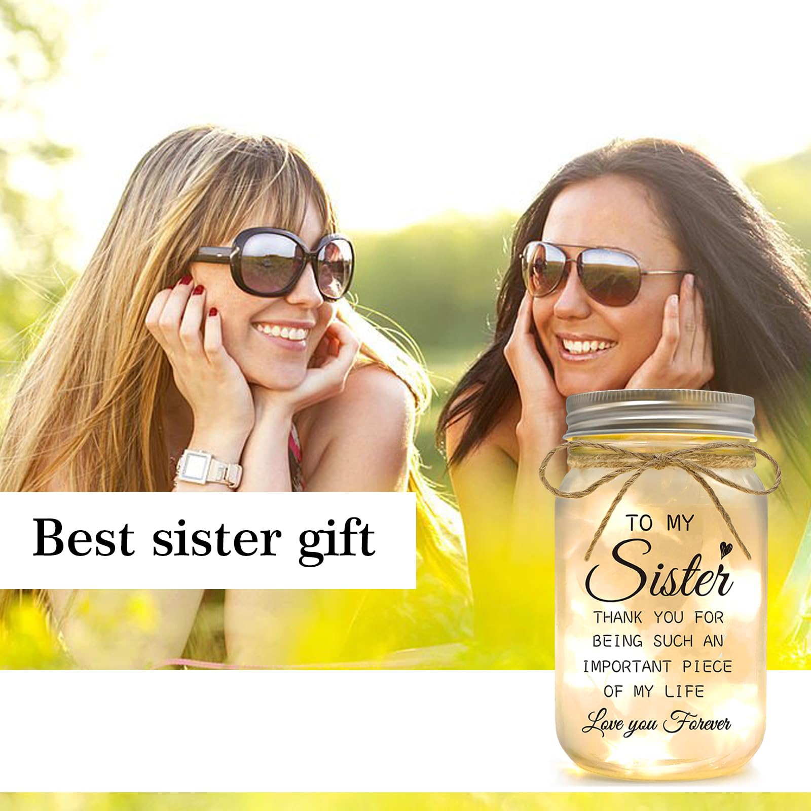 YOISTREVISK Sister Gifts - Mason Jar Night Lights with Warm Lights for Sisters, Unique Gifts for Sister Gift Ideas for Birthday