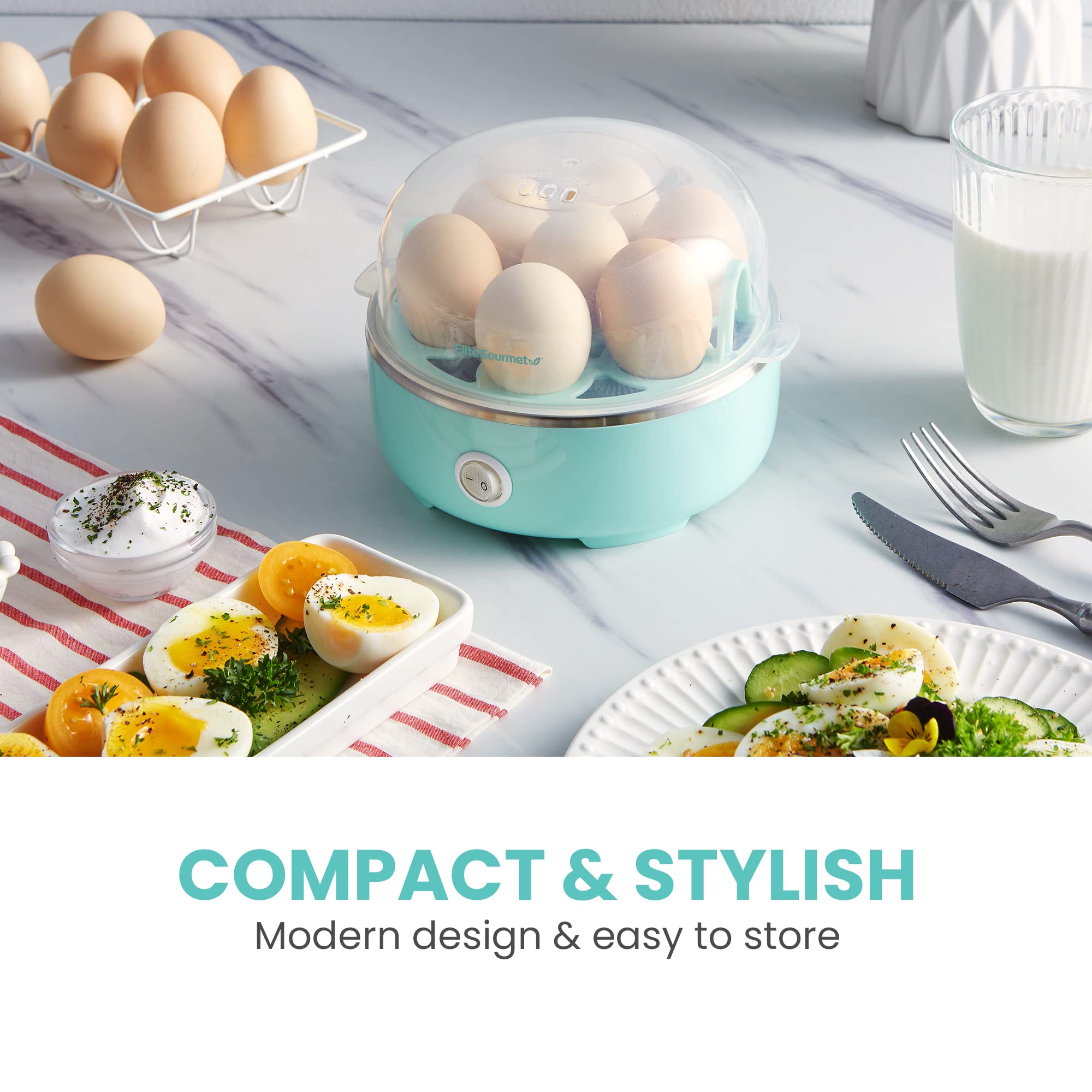 Elite Gourmet Easy Egg Cooker EGC115M, 7-Egg Capacity, BPA Free, Retro Mint
