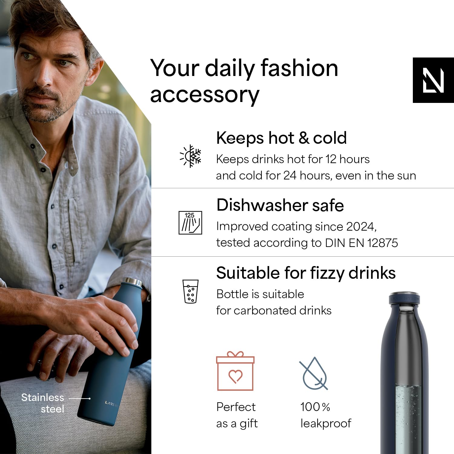 Lars Nys   M Stainless Steel Insulated Water Bottle 12Oz 17Oz 25Oz 34Oz 51Oz | Bpa-Free Insulated Thermo Flask For Hot And Cold