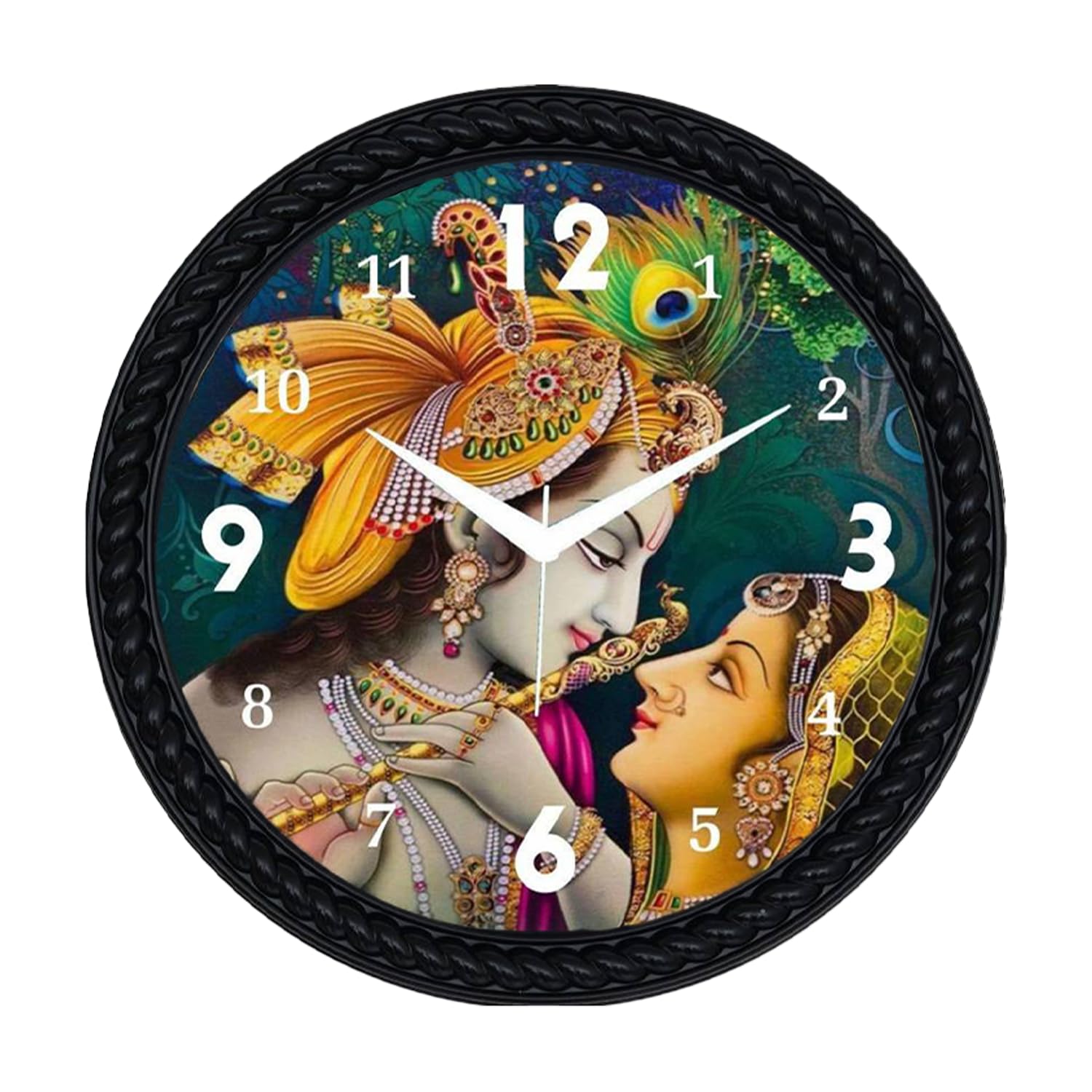 Xtore Radha Krishna Modern Versatile Minimal Wall Clock | Ergonomic Design | Beautiful Round Dial | For Home, Office - Black