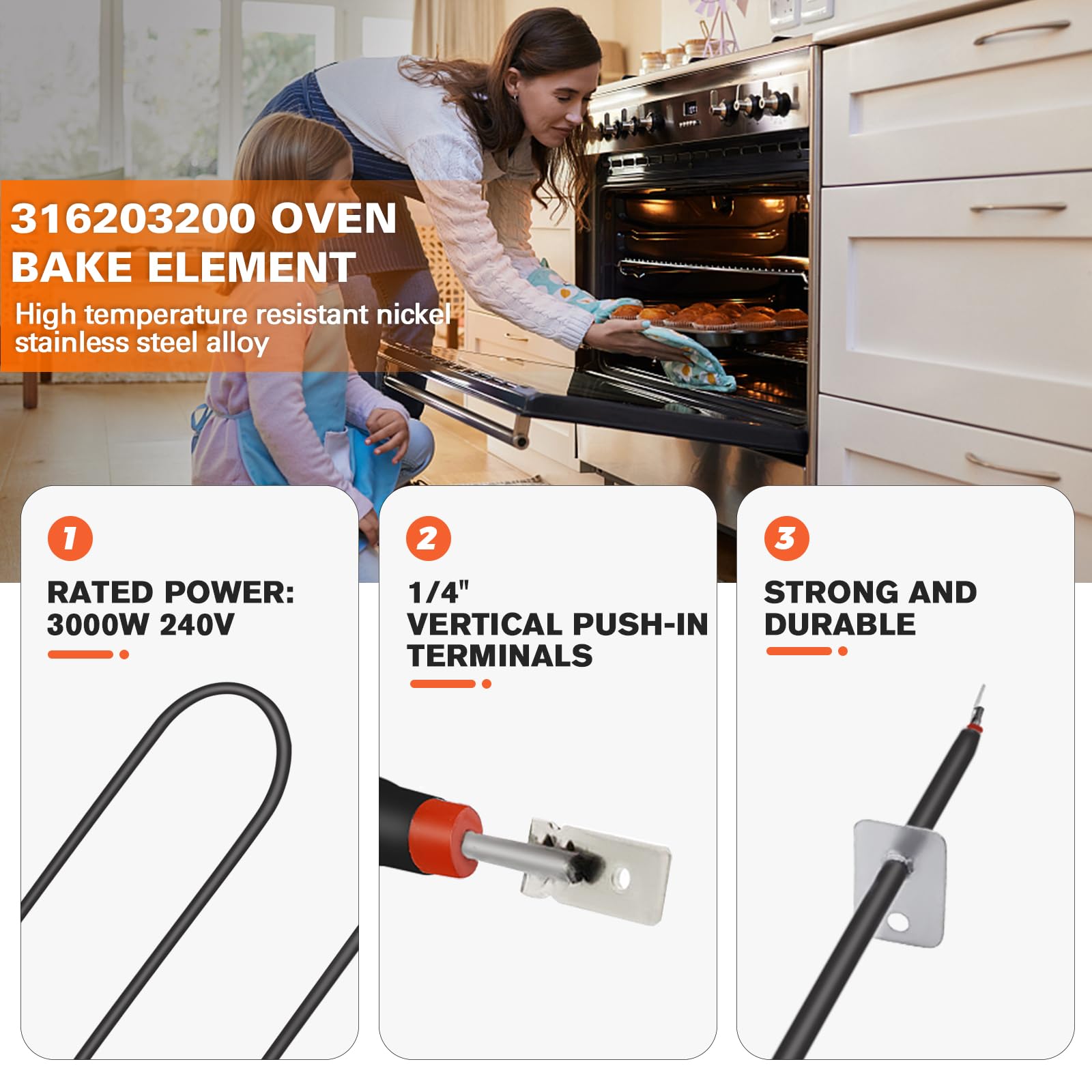 Beaquicy 316203200 Oven Bake Element - Replacement For Ken-More Crosley Frigidaire Kelvinator Oven - Replaces 316199900 832973 C