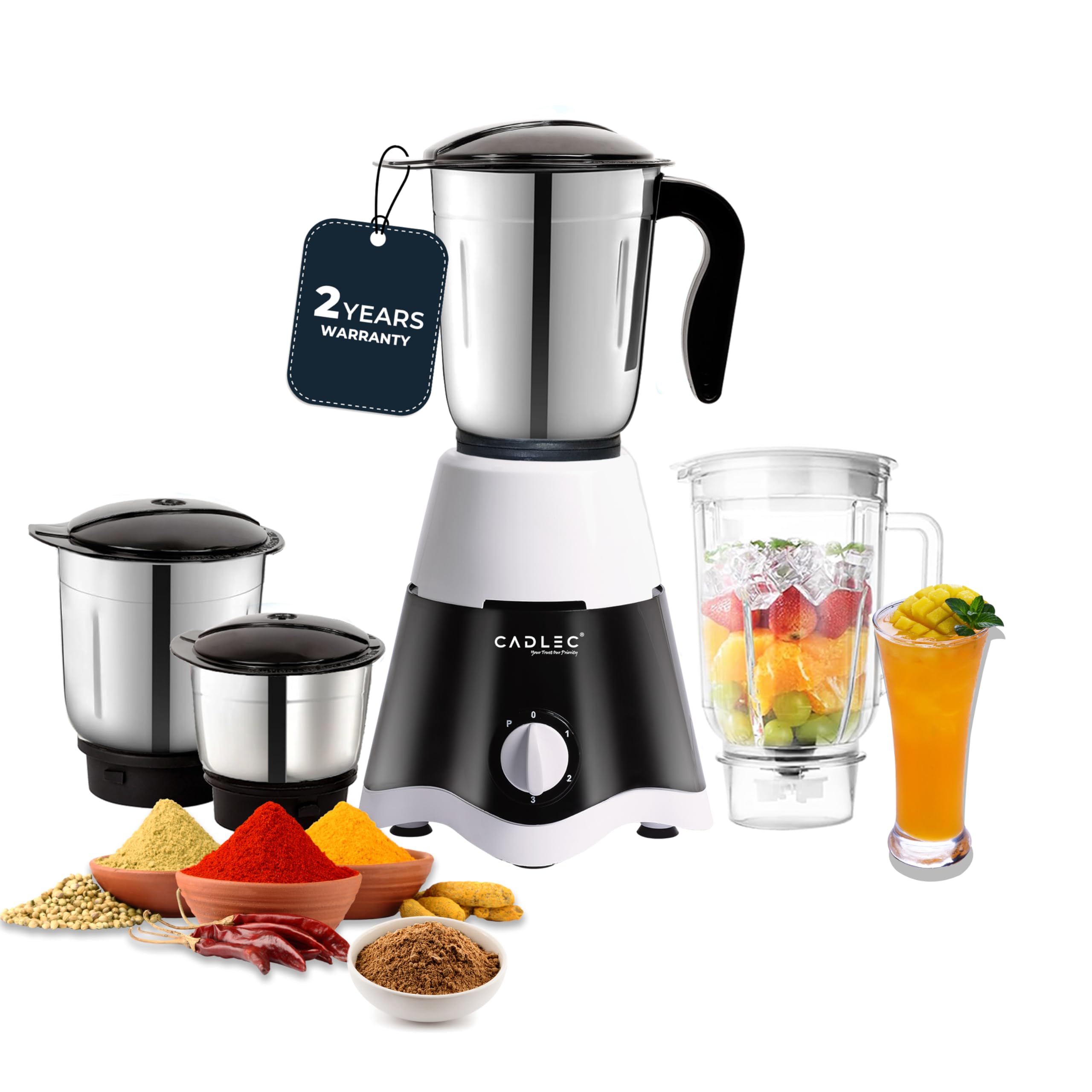 Cadlec Mixgenie 4 Jar 750 Watt Mixer Grinder | Intelligent High-Power Motor | Juicer, Blender & Mixer | Advanced Safety Features