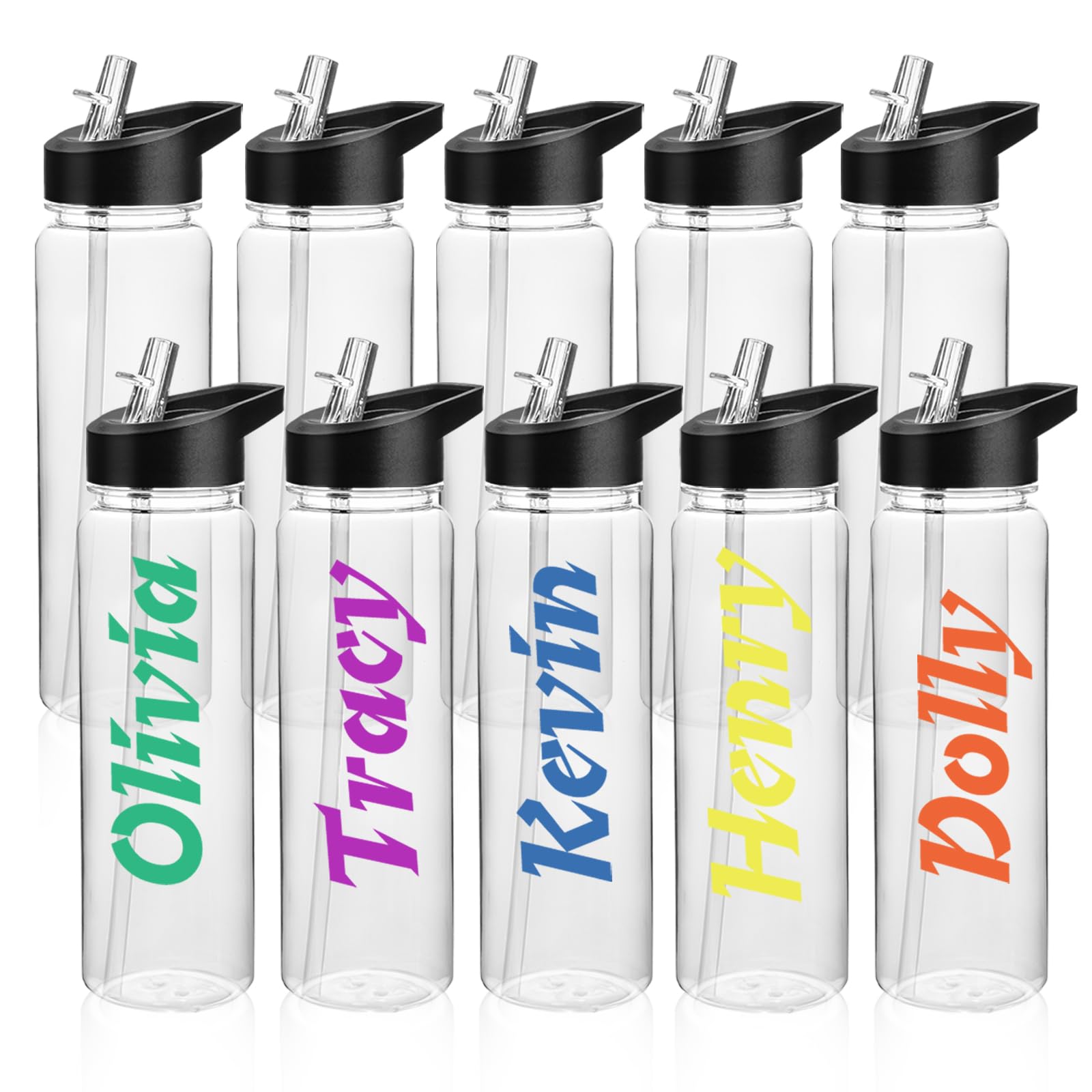 10 Pack Clear Water Bottles Bulk, 24oz Clear Reusable Blank Water Bottle with Leakproof Straw Lid Handle, Portable Wide Mouth Cu