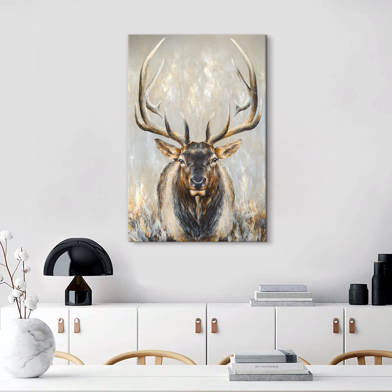 Seven Wall Arts Moose Canvas Wall Art Abstract Wildlife Elk Deer Picture Large Vintage Animal Painting For Bedroom Living Room F