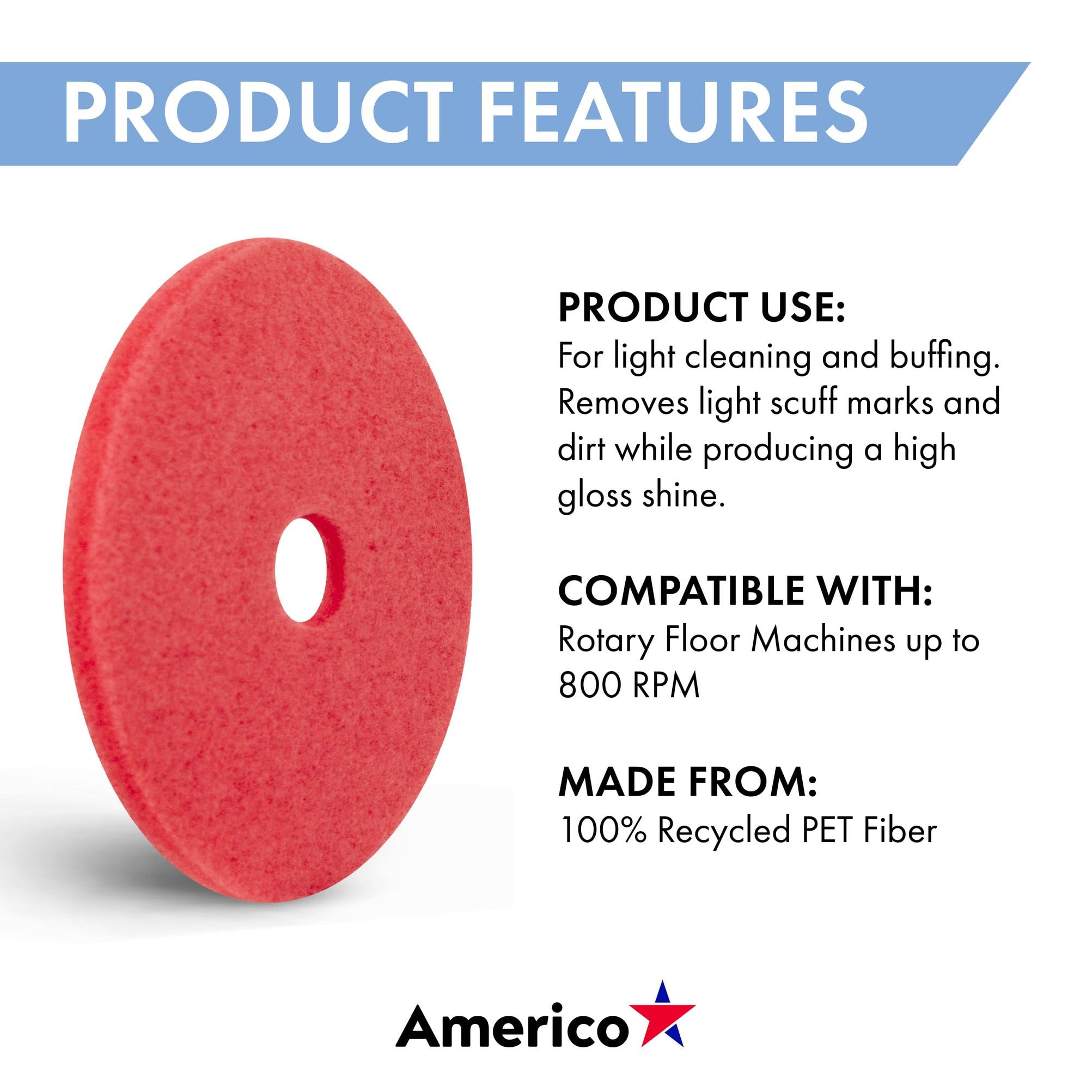 Americo Glit/Microtron 404420 Daily Cleaning and Buffing Pad  20''  Red (Pack of 5)