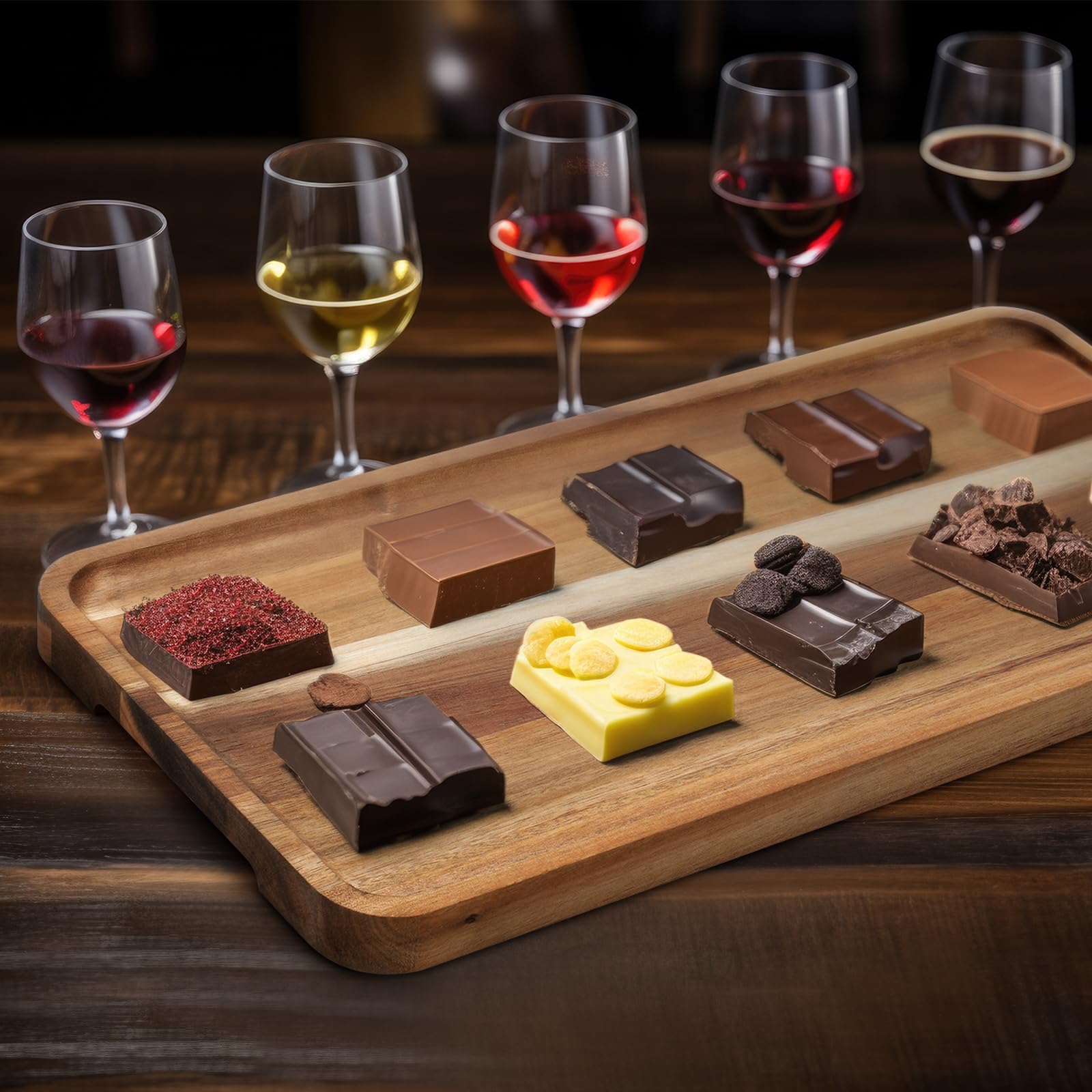 Leinuosen 3 Set Acacia Wooden Serving Platter Solid Wood Serving Trays Rectangular Charcuterie Boards Steak Wooden Plates For En