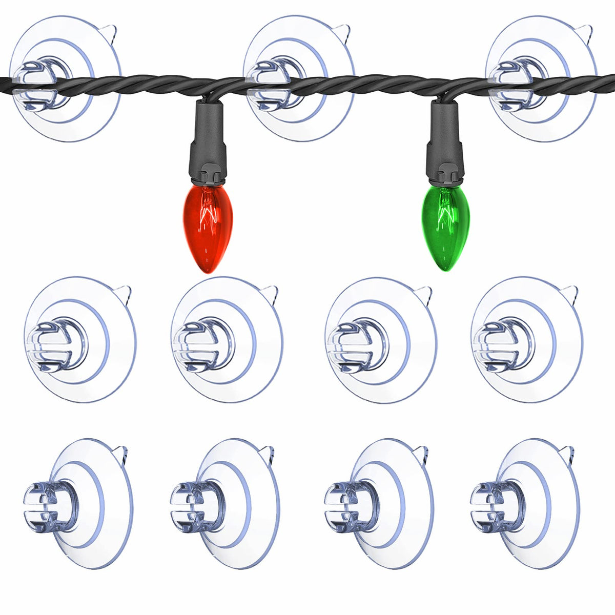 Fyojaic Christmas Light Suction Cups [Set Of 60] Mini Strong Suction Cup Wire Holder, Small Clear Rope Light Caddy Window Glass