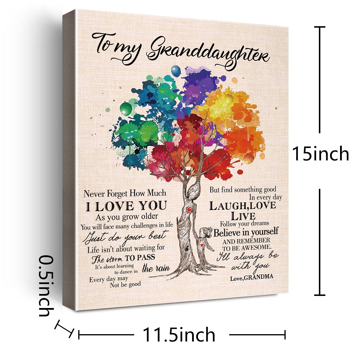 Wailozco Gifts For Granddaughter -Hangable Canvas Poem Prints Framed Poster Wall Art For Granddaughter From Grandma-Meaningful G