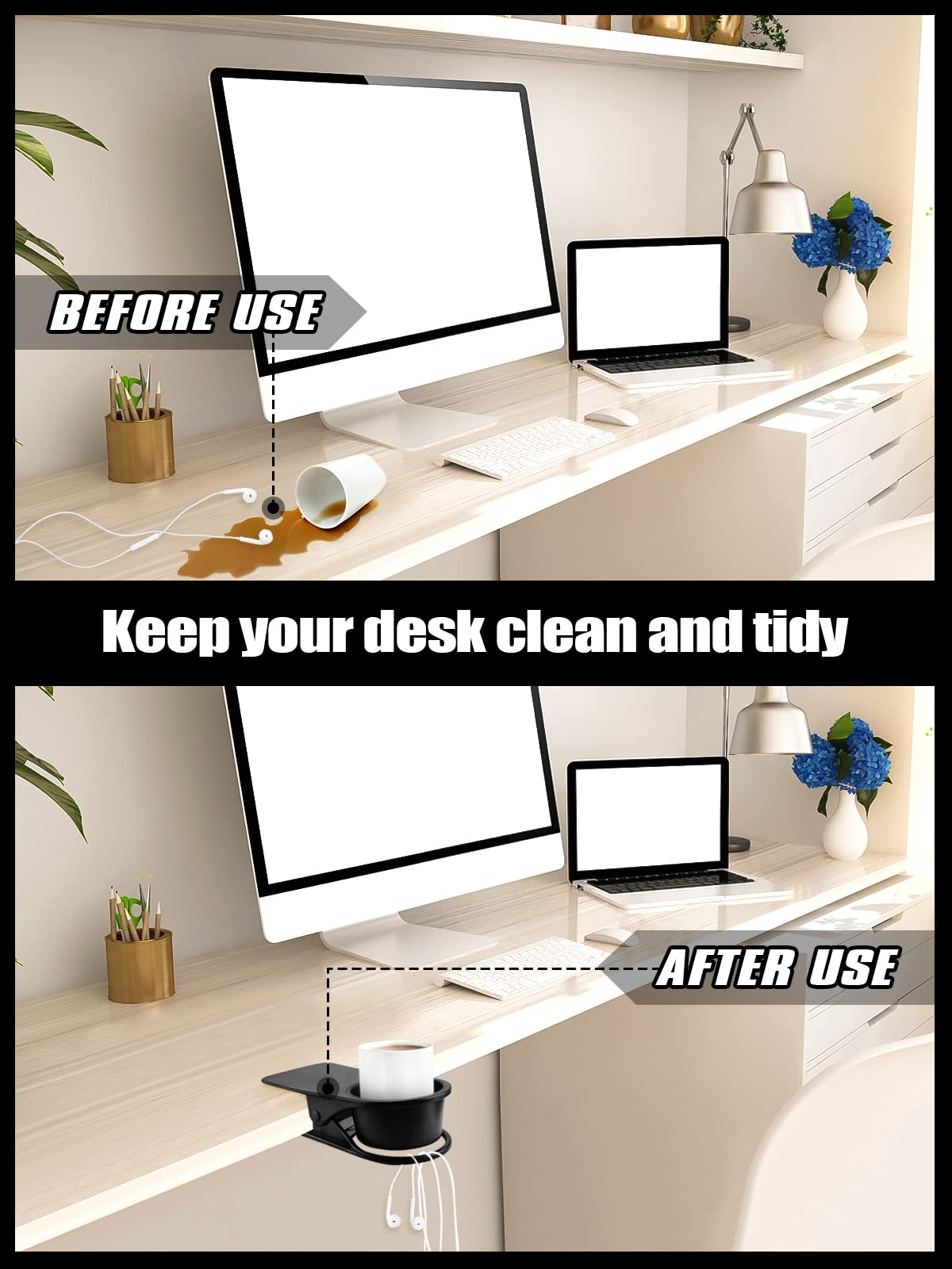 Kalolary 2 Pieces Drinking Cup Holder Clip, Desk Bottle Cup Stand Diy Glass Clamp Storage Saucer Cup Clip Water Coffee Mug Holde