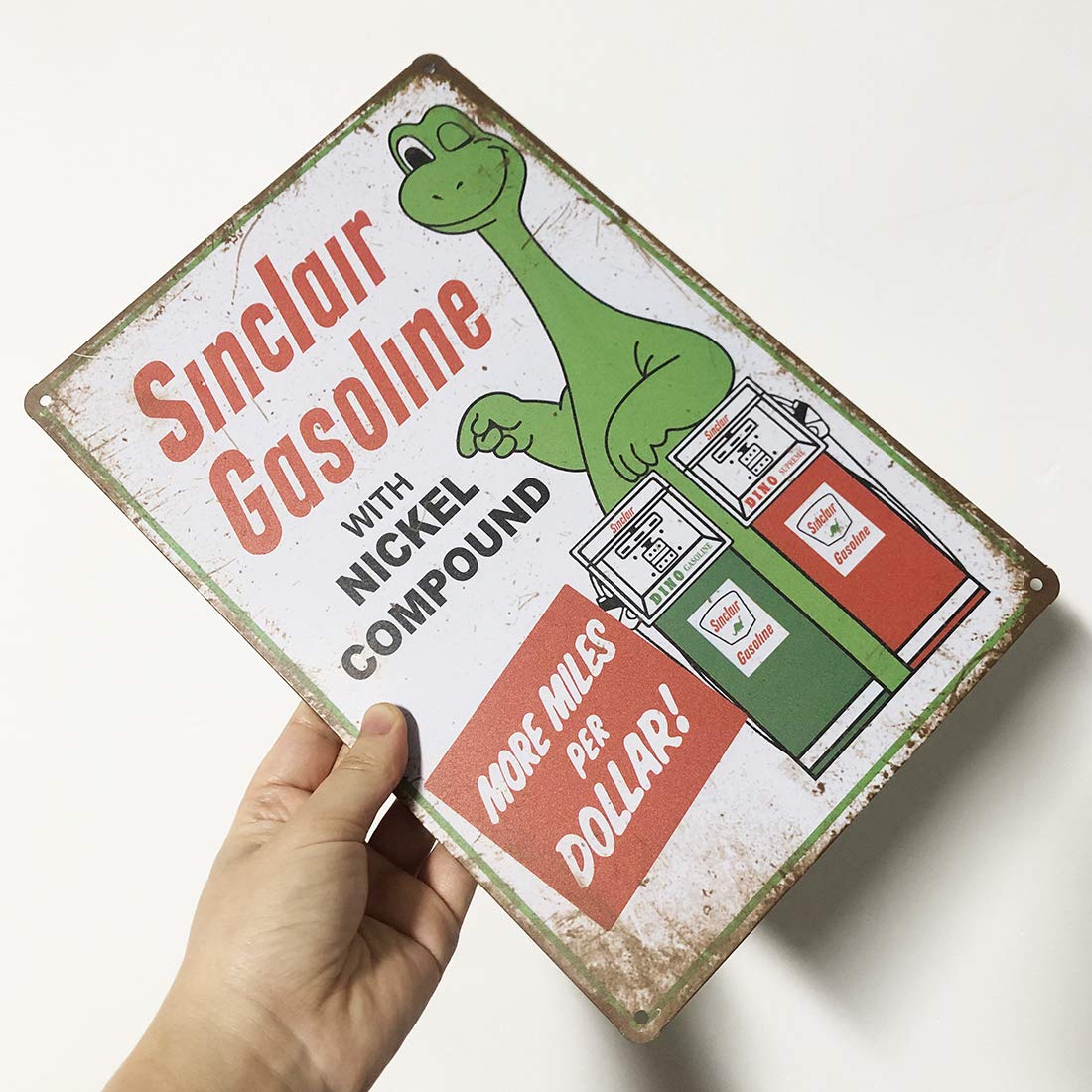 Reproduced Vintage Tin Sign, Gas Oil Car Metal Signs for Garage Man Cave Bar, Retro Wall Decor, 8x12 Inches (Sinclair Gasoline)