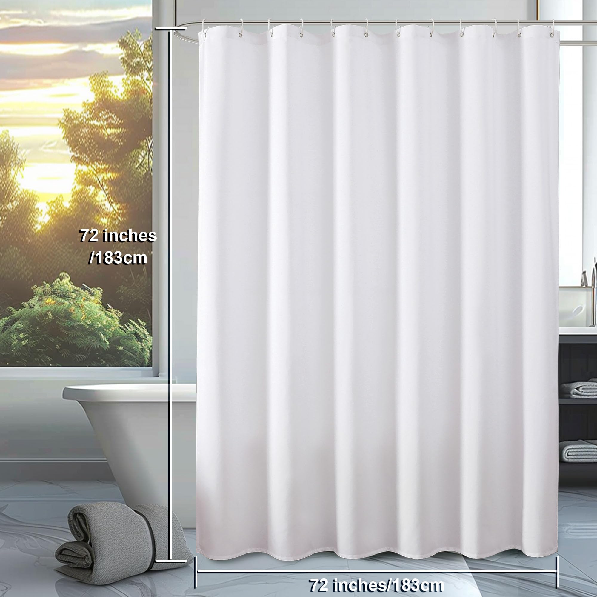 Ovzme Zora White Shower Curtain, Fabric Shower Curtain For Bathroom - Soft Cloth & Hotel Spa Quality, Water Repellent Bath Curta