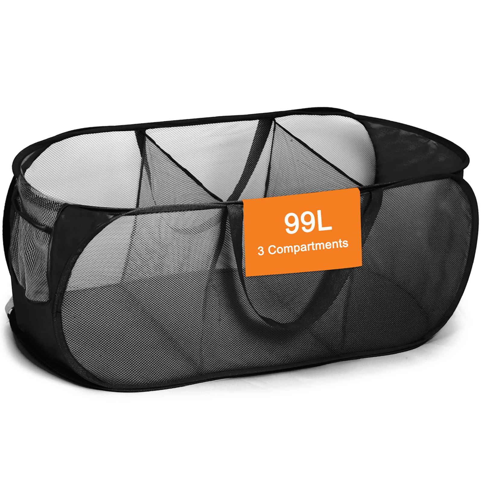 Foldable Laundry Baskets, Collapsible Mesh Laundry Hamper, Durable Pop Up Laundry Basket, 3 Compartments Clothes Hampers For Lau