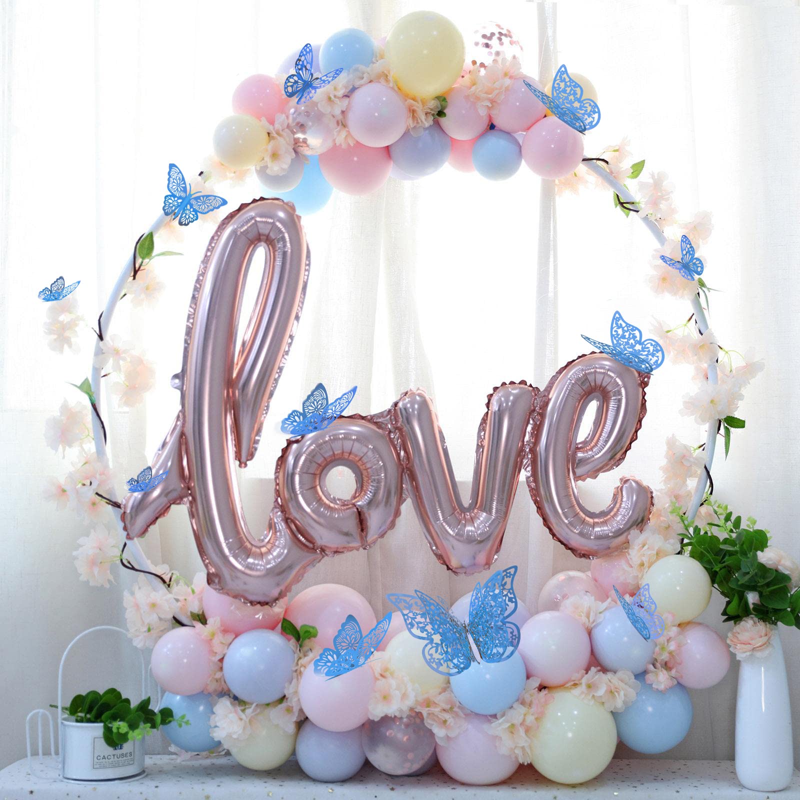 Butterfly 72 Pcs Wall Decor  3 Styles 3 Sizes 3D Gold Butterfly  Blue Butterfly  Wedding Decorations  Birthday Party Decorations  Girls Bedroom Decoration (72 Pcs  Blue)