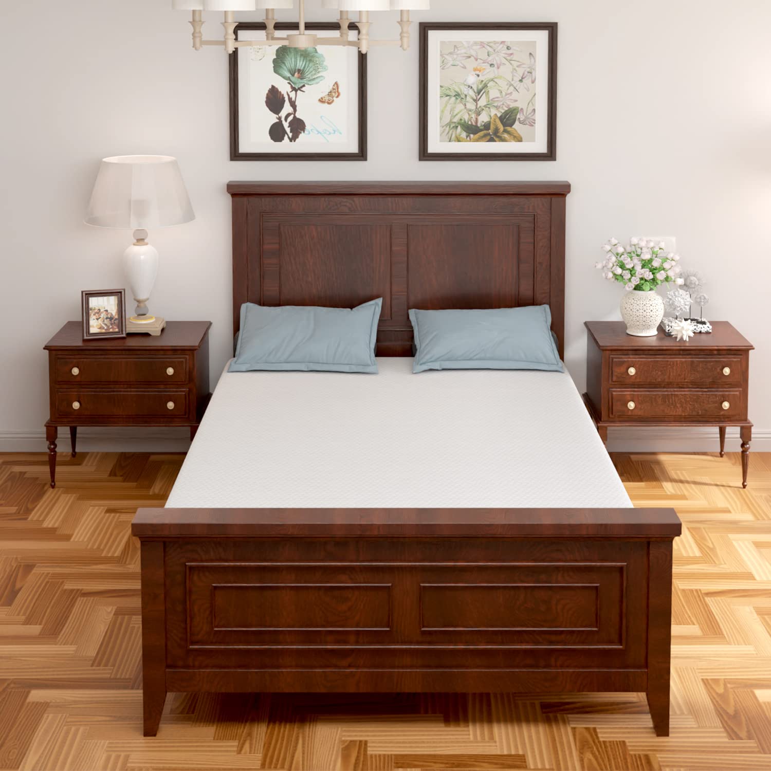 Paylesshere 6 Inch Green Tea Fiberglass Free Cooling Gel Memory Foam Mattress Full Size In A Box,Medium-Firm Pressure Relief&Tem