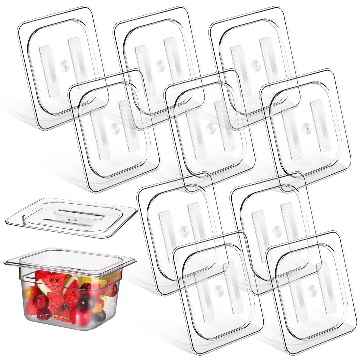 12 Pcs Polycarbonate Food Pan Lids With Handle, 1/6 Size Clear Hotel Pan Lid Plastic Hotel Pan Cover For Restaurant Food Contain
