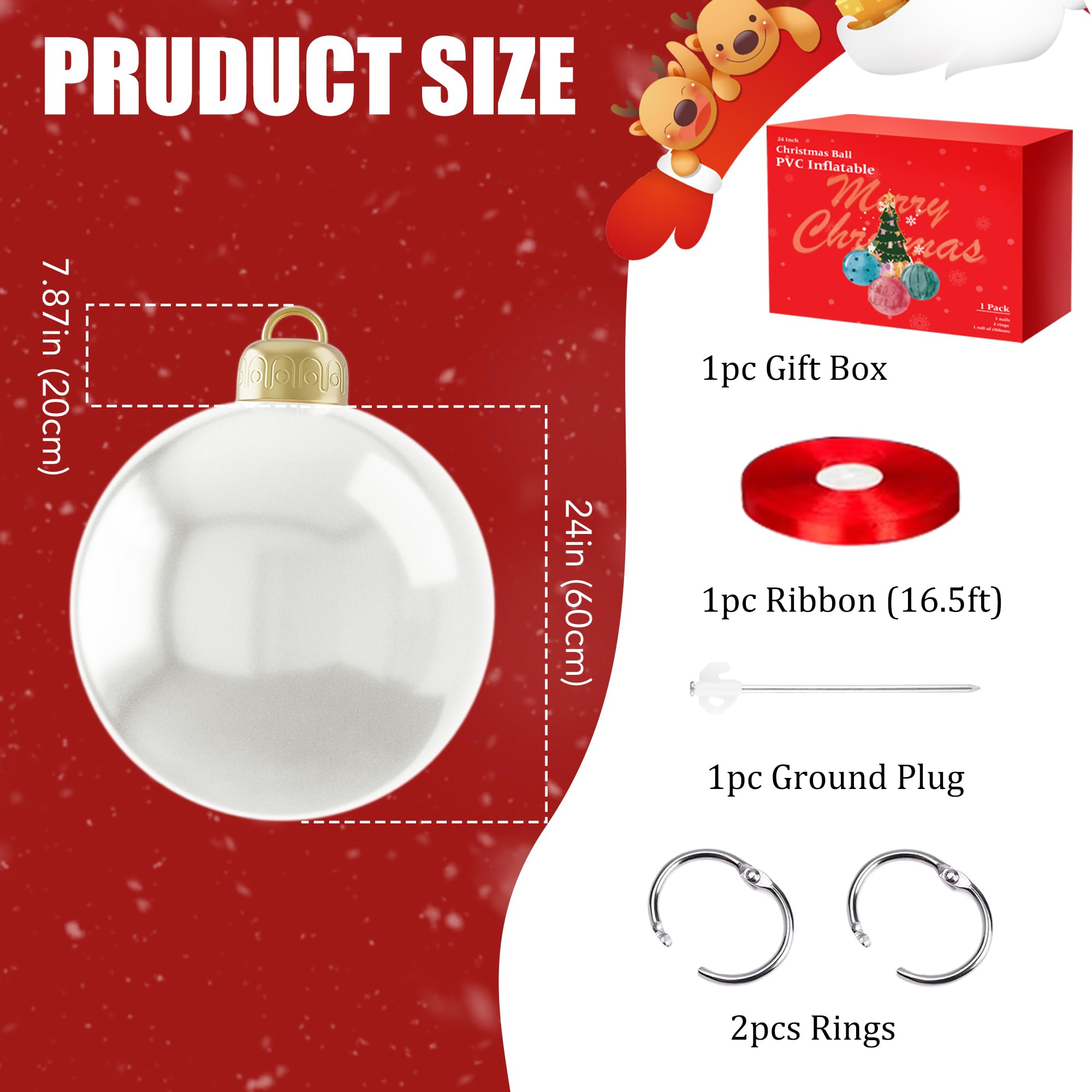 Giant 24 Inch Inflatable Christmas Ball PVC Xmas Inflatable Decorated Balls, Outdoor Inflatables Ornaments Christmas Hangable Bl