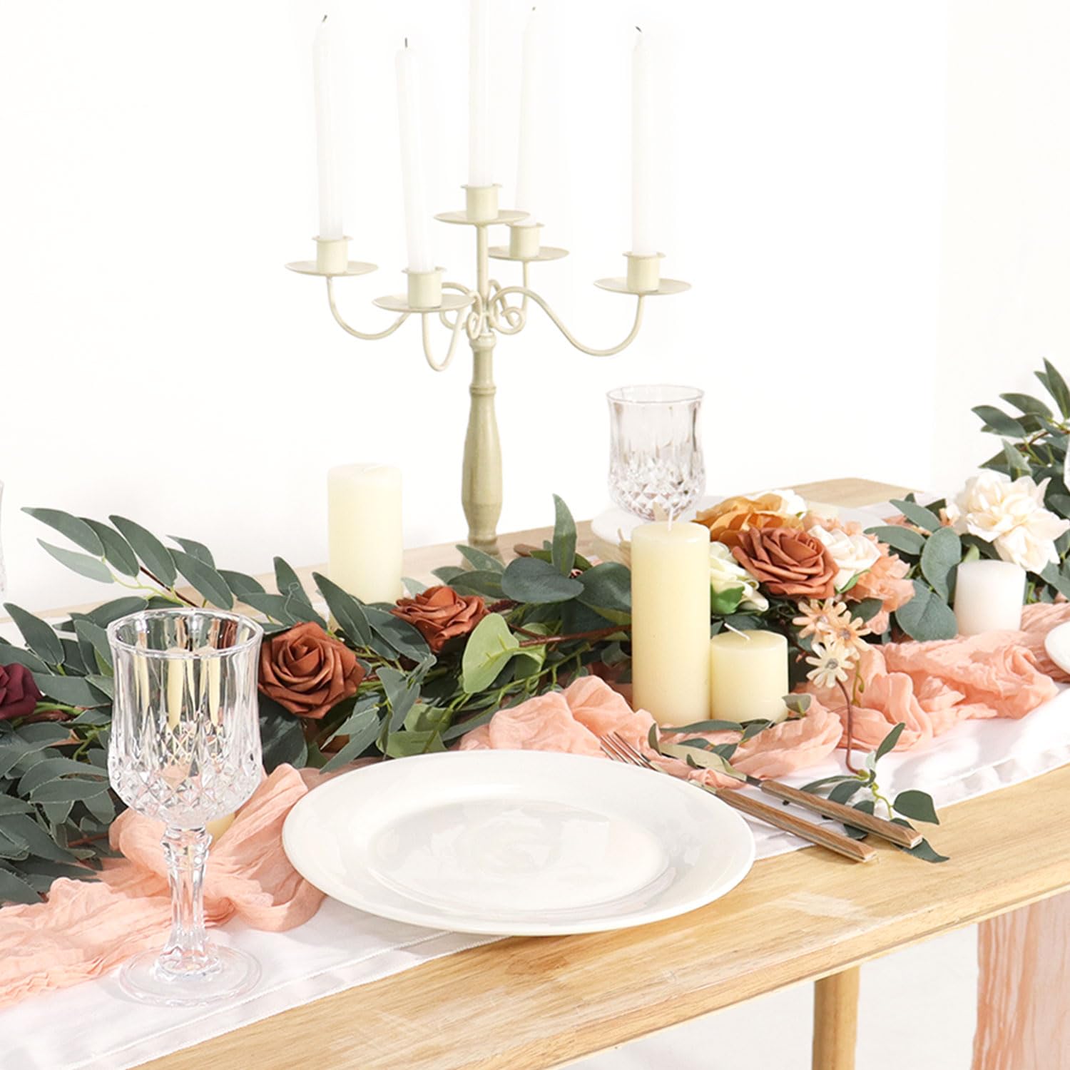 Fuhsy 6 Pack Cheesecloth Table Runners Peach Cheese Cloth Table Runner Bulk 13Ft Long Boho Gauze Runners For Tables Rustic Chees
