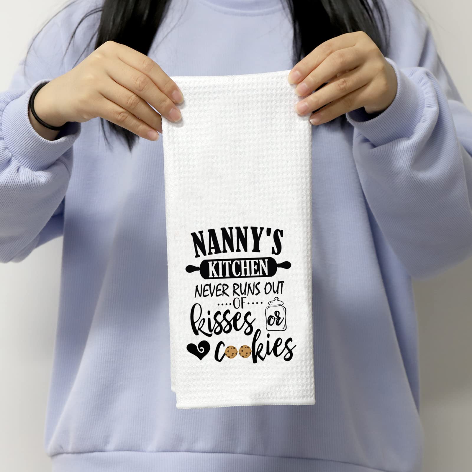 Pofull Nanny'S Kitchen Tea Towel Nanny Gift Nanny'S Kitchen Never Runs Out Of Kisses And Cookies Dish Towel (Nanny Towel)