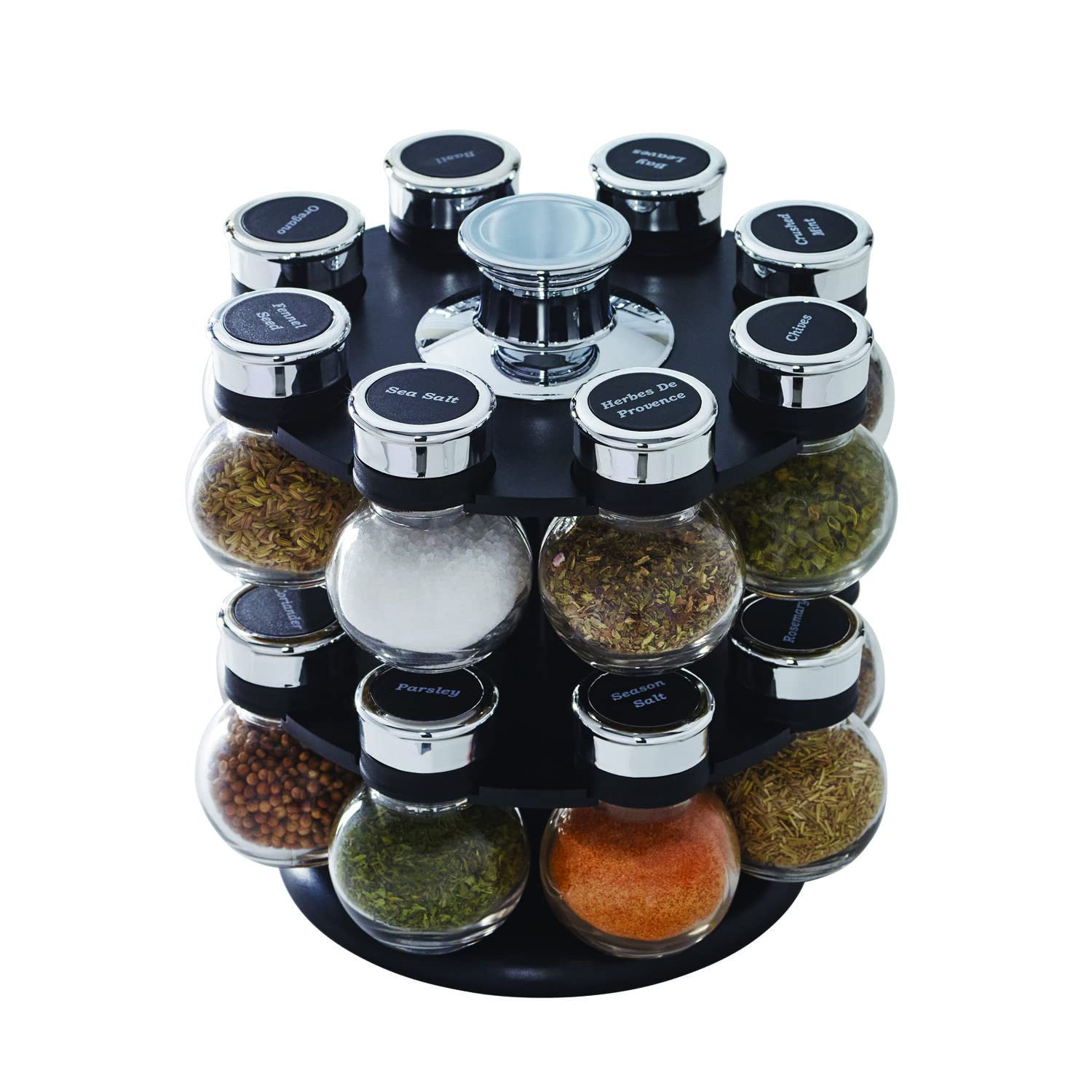 Kamenstein 16 Jar Ellington Revolving Countertop Spice Rack With Lift & Pour Caps And Spices Included, Free Spice Refills For 5