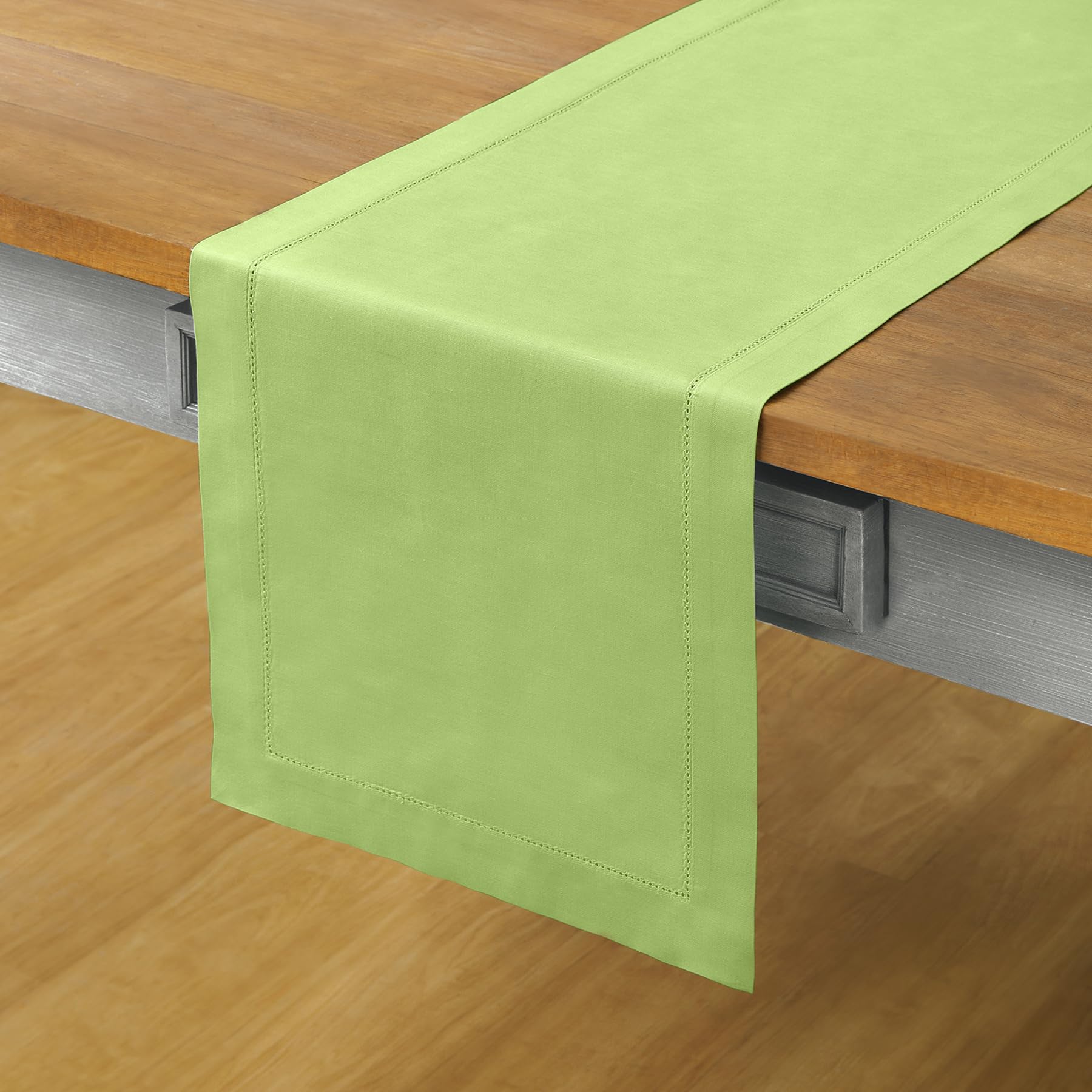 Solino Home Light Grey Table Runner 90 Inches Long - Cotton Linen Hemstitch Summer Table Runner 14 X 90 Inch - Machine Washable